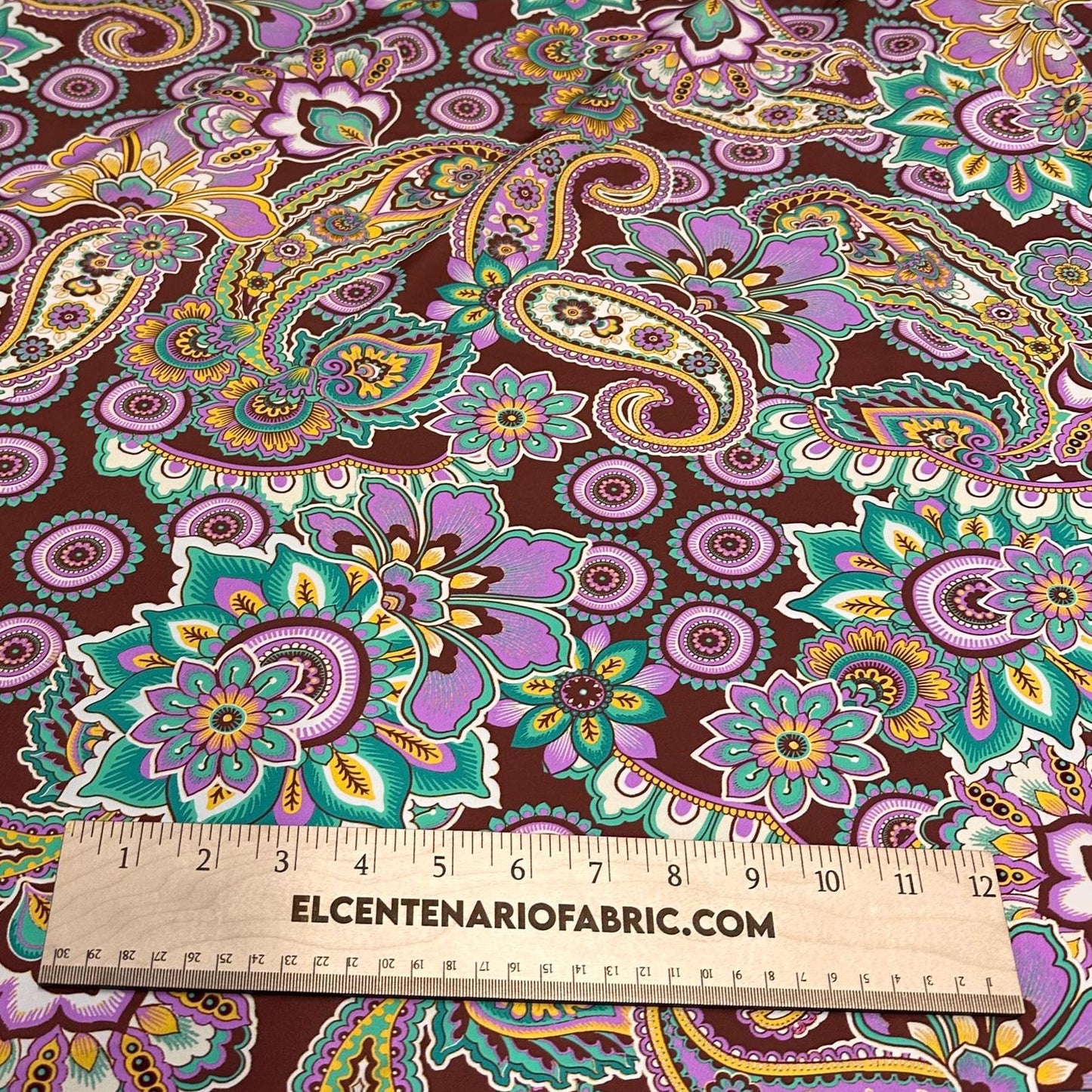 4 Way Stretch Print Nylon Spandex Fabric By The Yard Tricot Swim Wear Bikini Active Wear Multicolor Boho Paisley Brown Pink