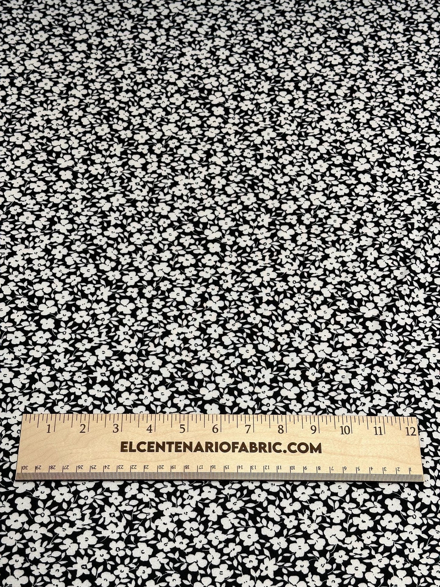 DBP Double Brushed Poly Spandex Print Ditsy Flower Vintage Floral Print By The Yard Black White