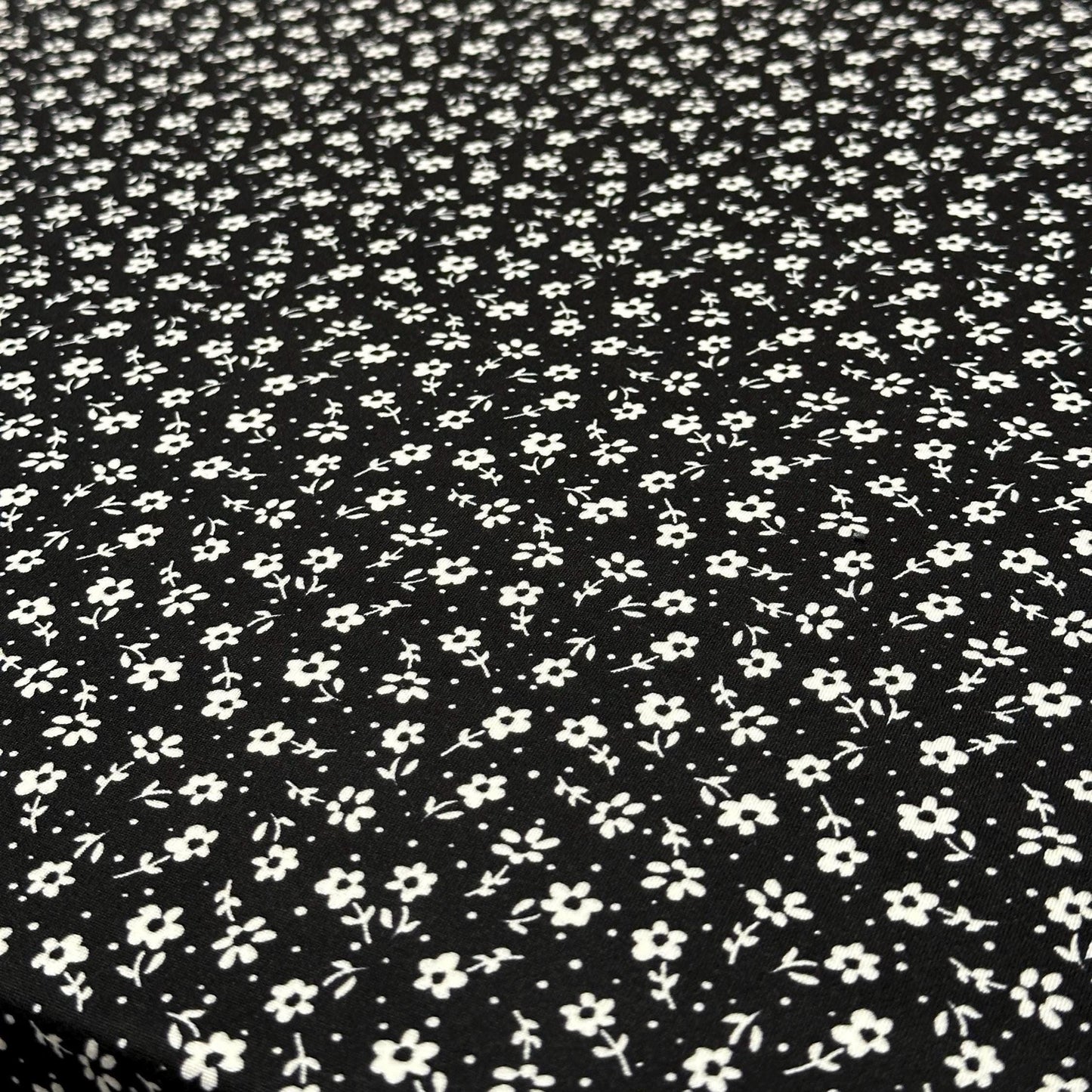 DBP Double Brushed Poly Spandex Print Ditsy Flower Vintage Mini Floral Print By The Yard Black White