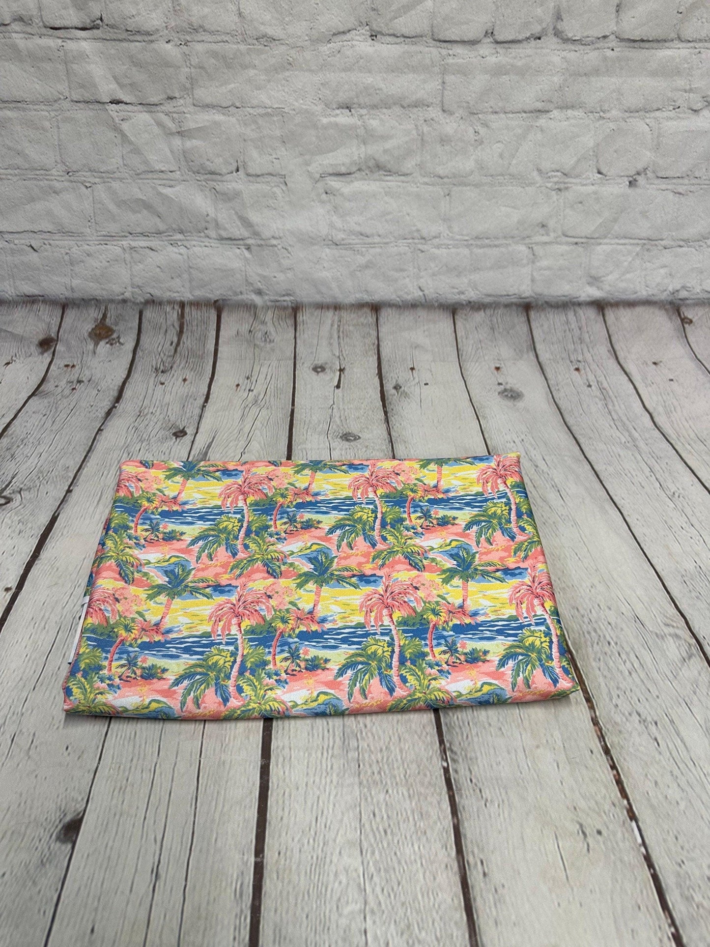 4 Way Stretch Print Spandex Fabric By The Yard Tricot Swim Wear Bikini Tropical Pink Palm Tree Ocean Leaves 280 GSM