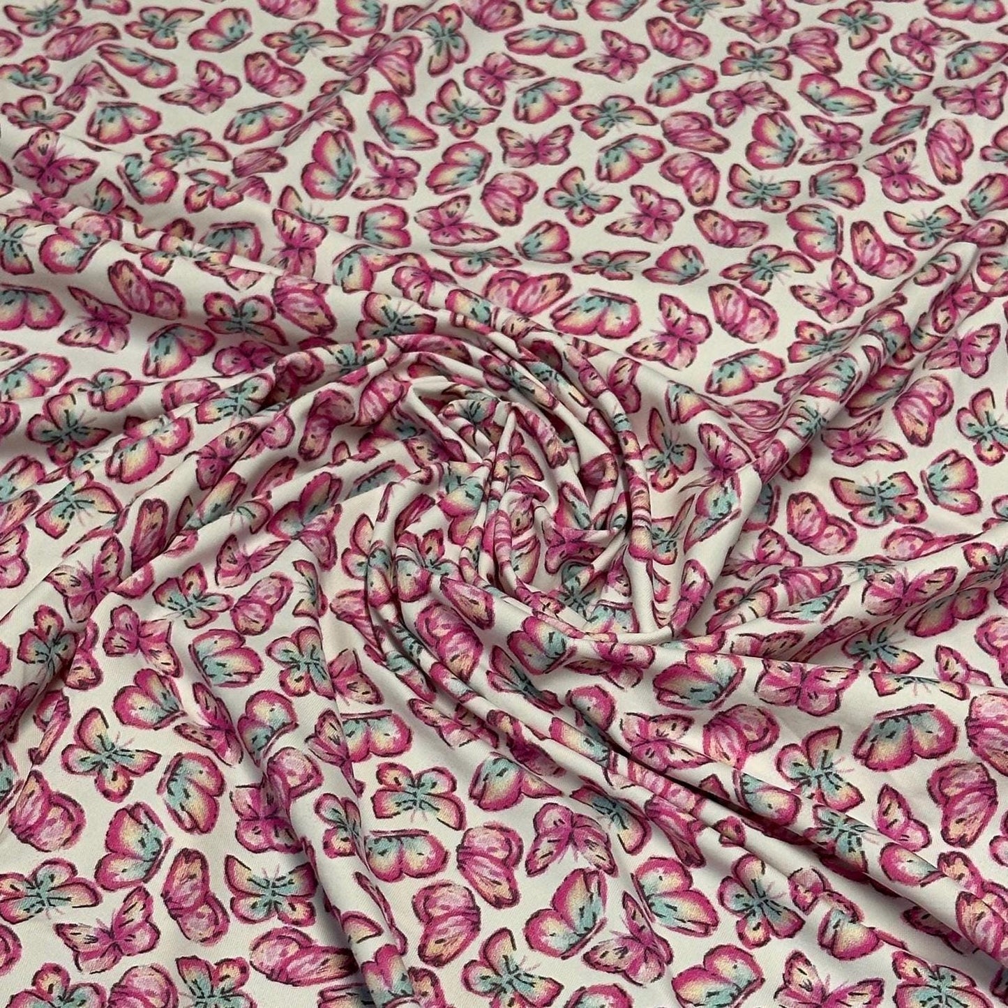 4 Way Stretch Print Nylon Spandex Fabric By The Yard Tricot Swim Wear Bikini Active Wear Aqua Hot Pink Mini Butterfly