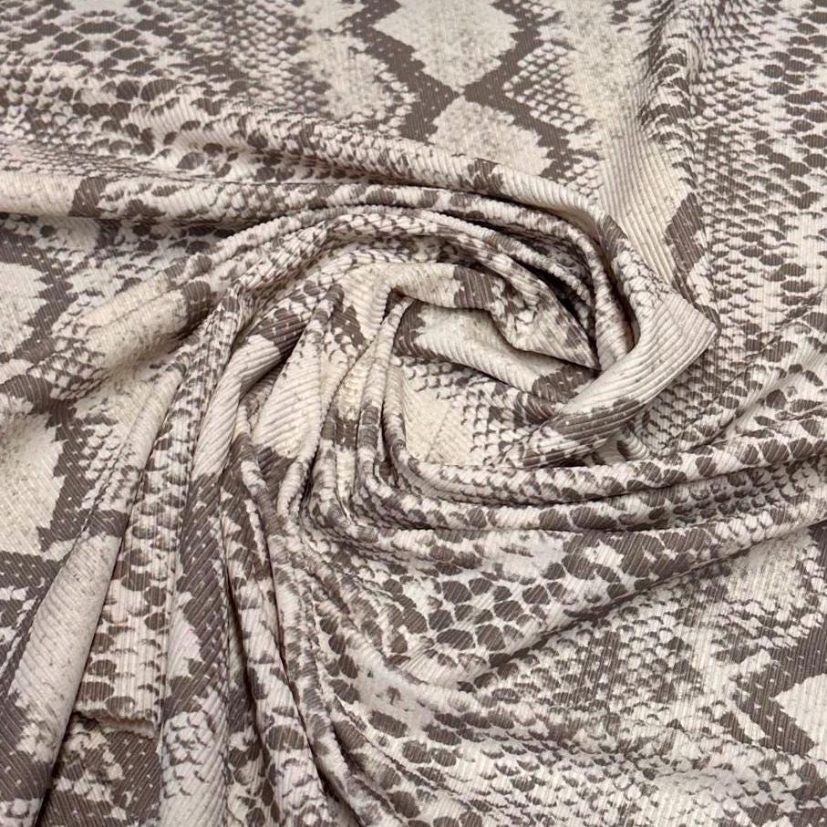 4 Way Stretch Print Rib Nylon Spandex Fabric By The Yard Tricot Swim Wear Bikini Active Wear Snake Animal Print Anaconda Reptile 280 GSM