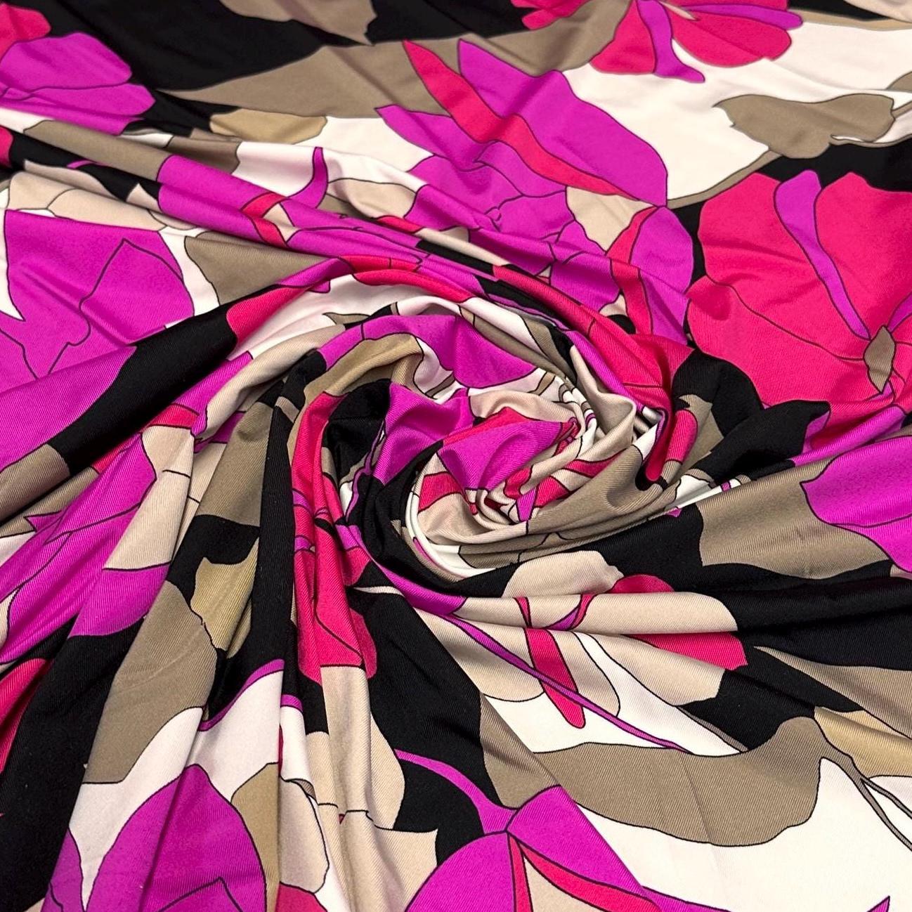 4 Way Stretch Print Nylon Spandex Fabric By The Yard Tricot Swim Wear Bikini Active Wear Tropical Floral Geometric Magenta Black Grey Flower