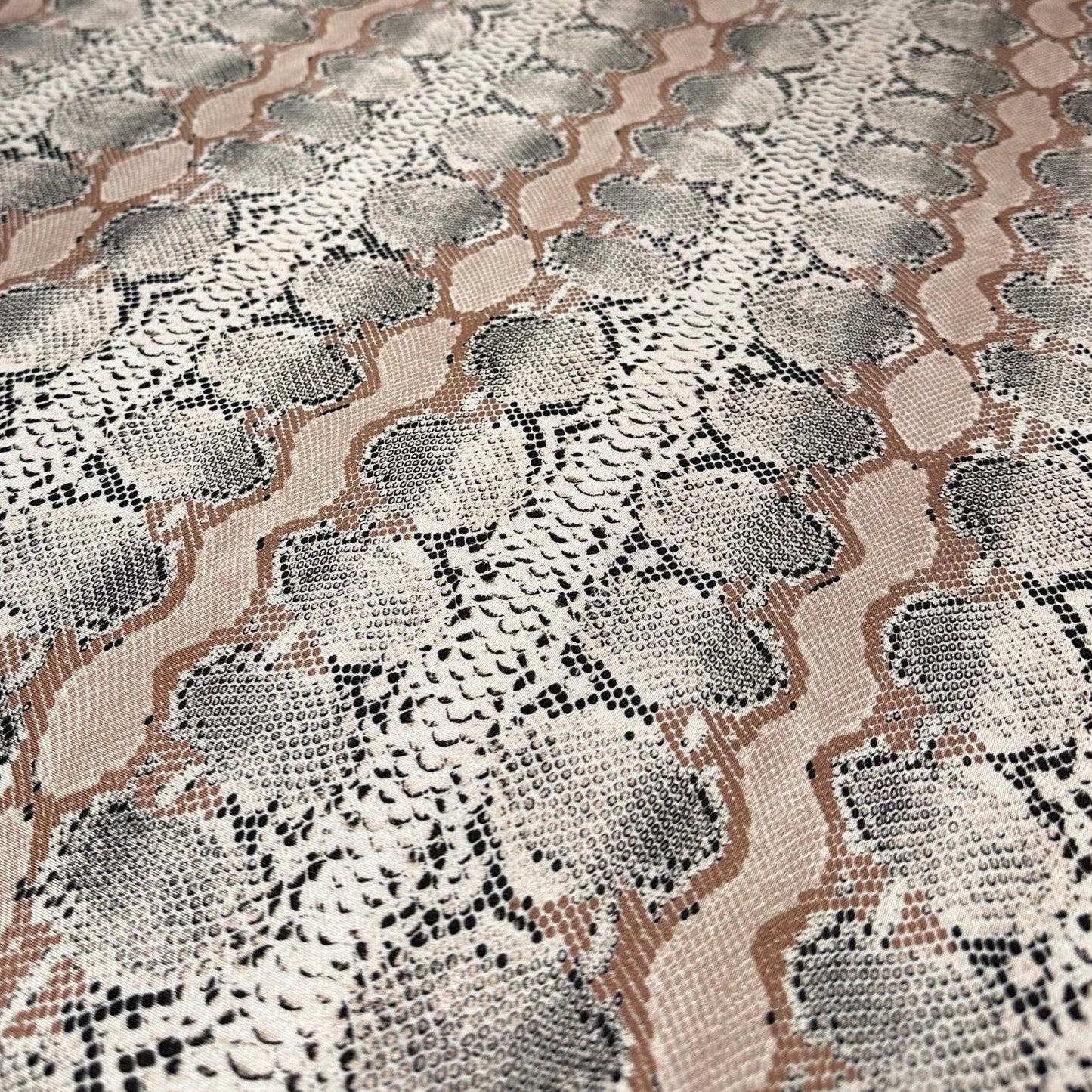 4 Way Stretch Print Nylon Spandex Fabric By The Yard Tricot Swim Wear Bikini Active Wear Snake Skin Reptile Anaconda Beige Tan Black