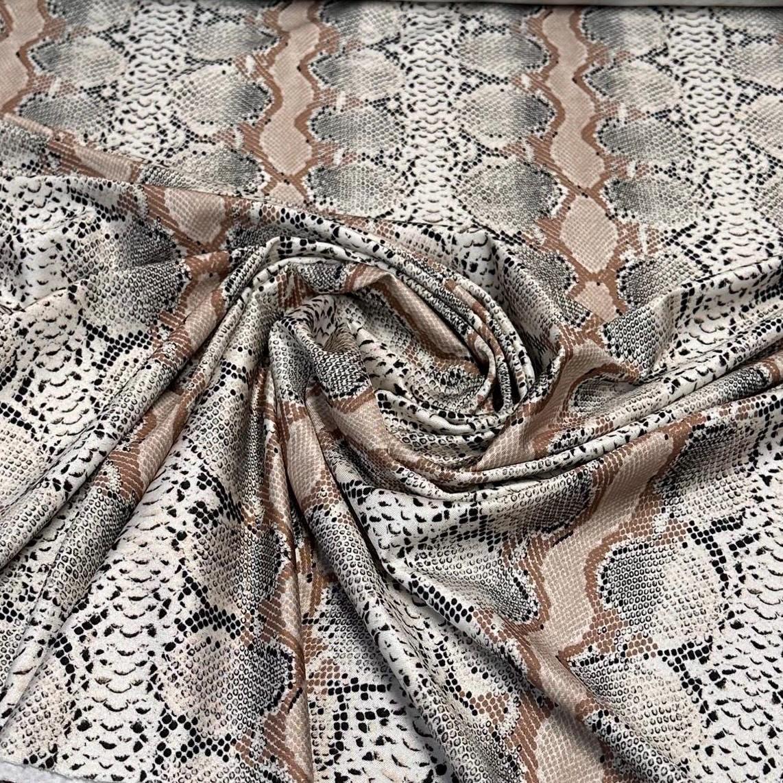 4 Way Stretch Print Nylon Spandex Fabric By The Yard Tricot Swim Wear Bikini Active Wear Snake Skin Reptile Anaconda Beige Tan Black