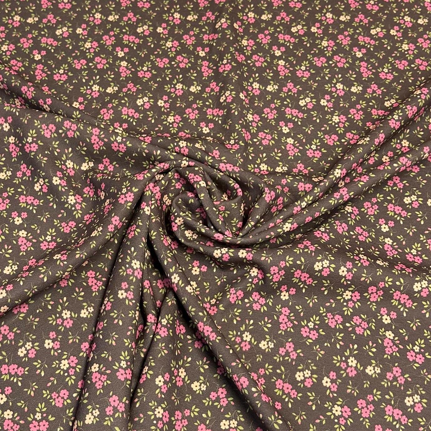 Airflow Woven Print Fabric By The Yard Brown Small Multi Color Summer Floral Print