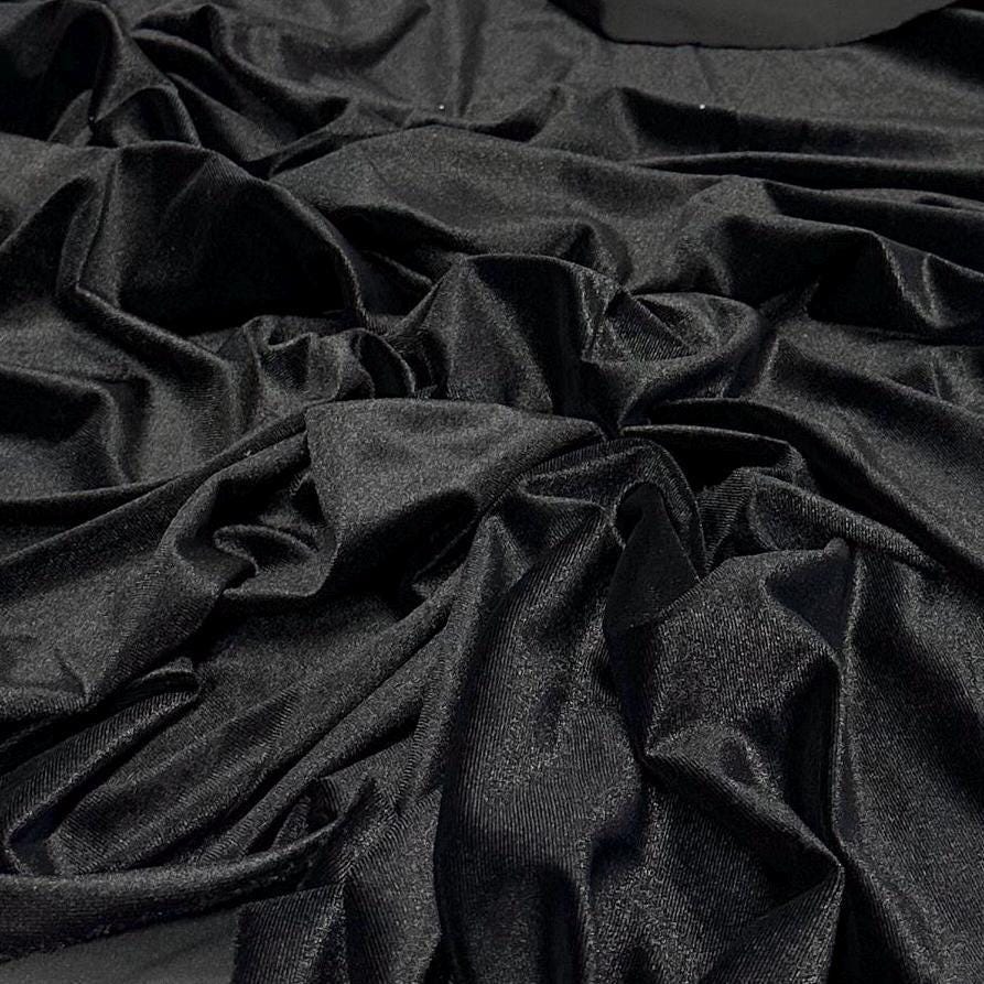 VELVET Stretch Polyester Fabric By The Yard Black