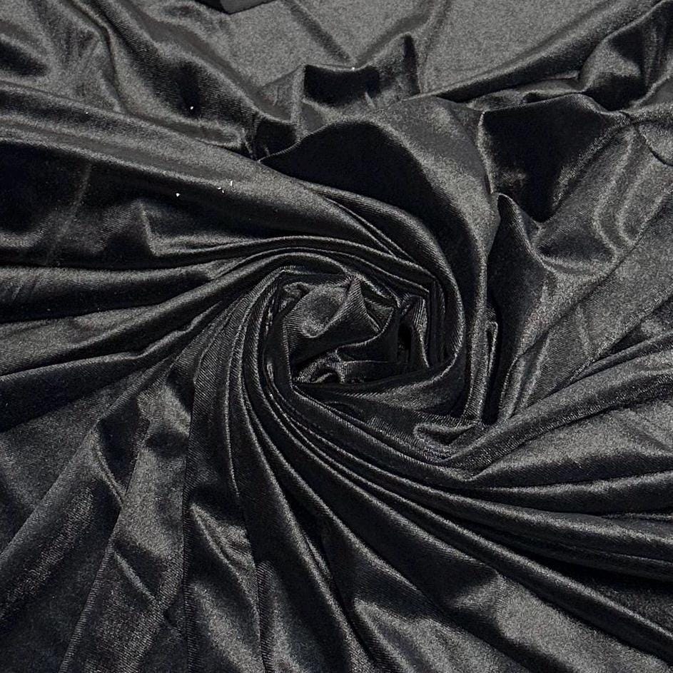 VELVET Stretch Polyester Fabric By The Yard Black