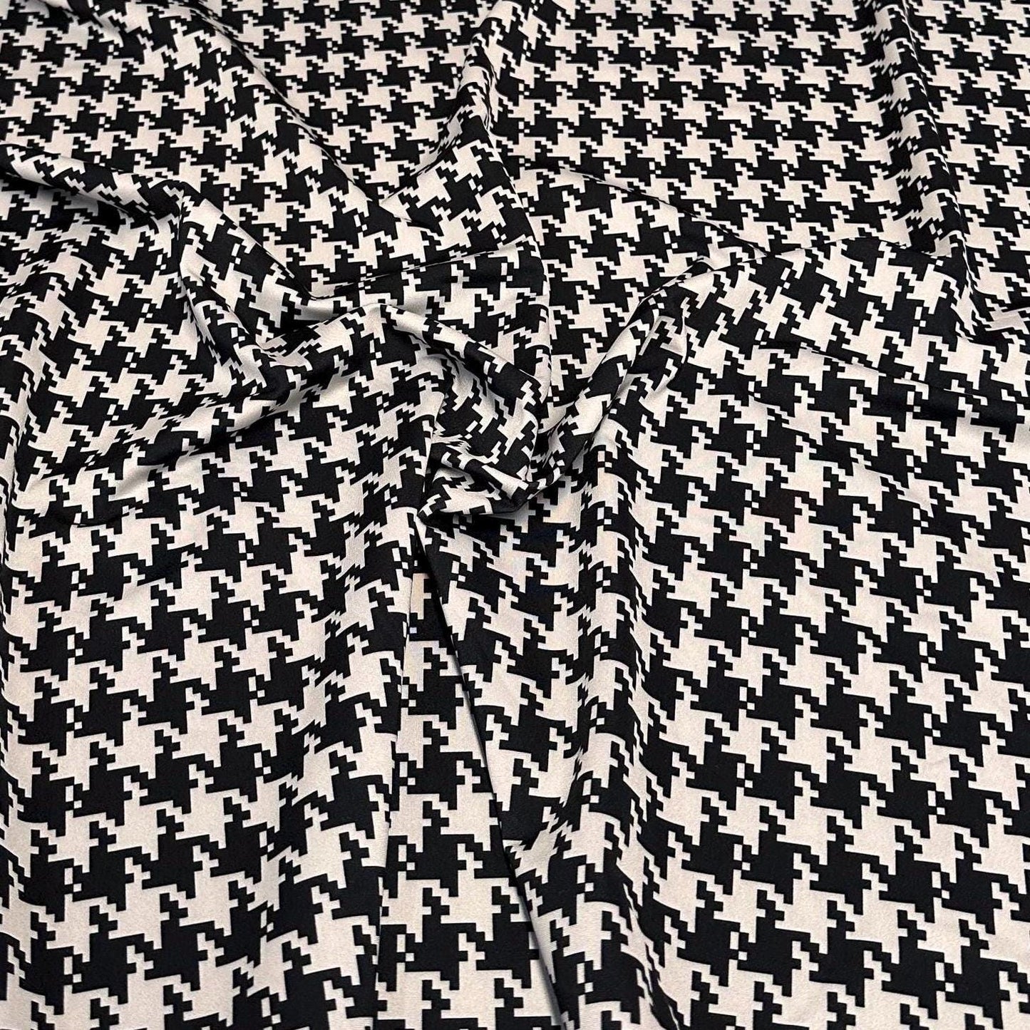 4 Way Stretch Print Nylon Spandex Fabric By The Yard Tricot Swim Wear Bikini Active Wear White Black Houndstooth Print