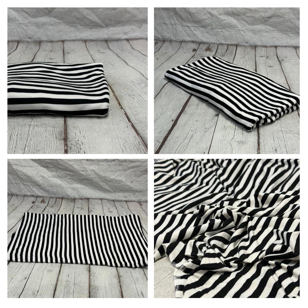 DBP Double Brushed Poly Spandex Print Black White 1/4 Inch Vertical Stripe Quarter Inch Print By The Yard