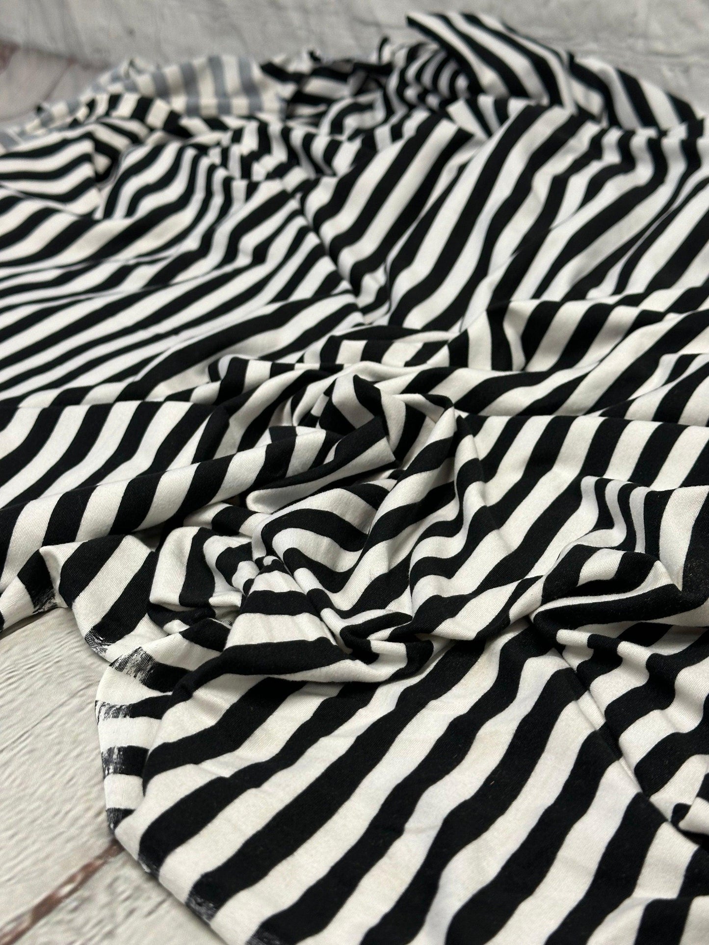 DBP Double Brushed Poly Spandex Print Black White 1/4 Inch Vertical Stripe Quarter Inch Print By The Yard