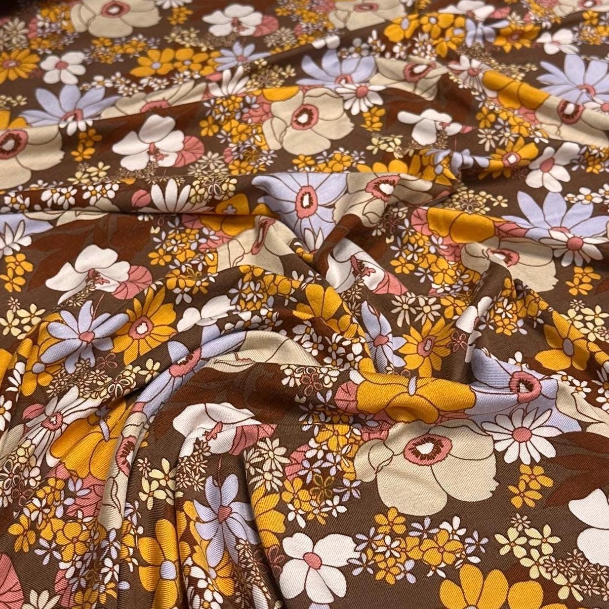 4-Way Stretch Bamboo Fabric| Soft Bamboo Spandex | Floral Print Fabric By The Yard | For Dresses, Cardigans and Blouses | 60 Wide