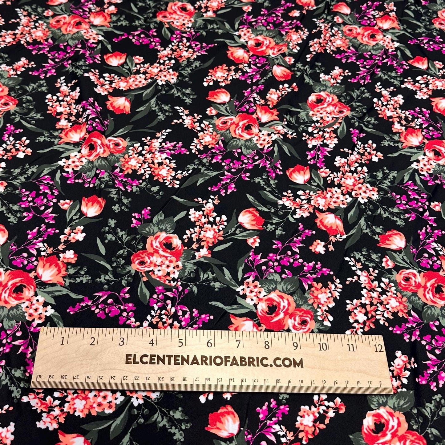 4 Way Stretch Print Nylon Spandex Fabric By The Yard Tricot Swim Wear Bikini Active Wear Tropical Floral Flower Black Magenta Red