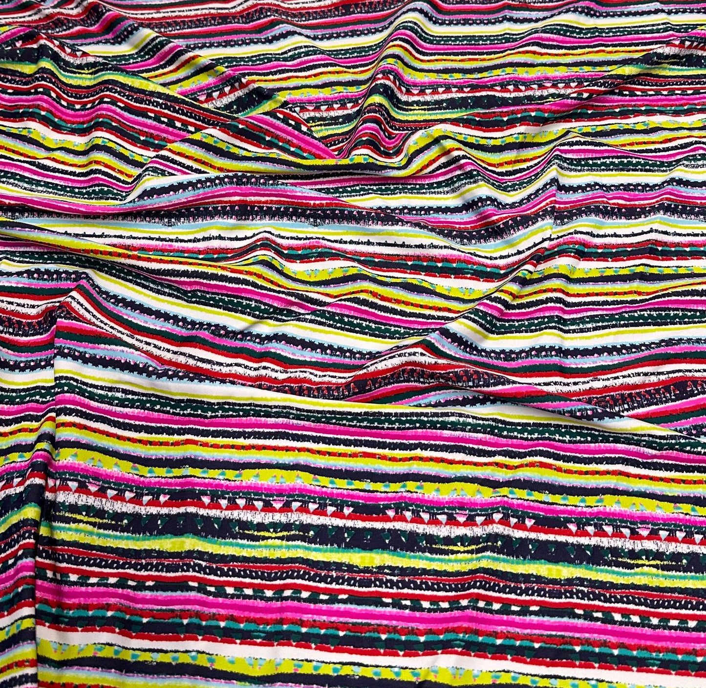 4 Way Stretch Print Nylon Spandex Fabric By The Yard Tricot Swim Wear Bikini Active Wear Multi Color Stripe Geometric Kiwi Magenta Rustic