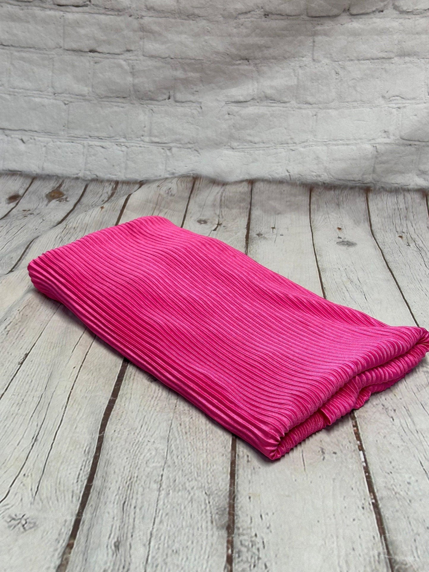 New Item! Polyester Crinkled Accordion Pleaded Hot Pink Polyester Fabric By the Yard