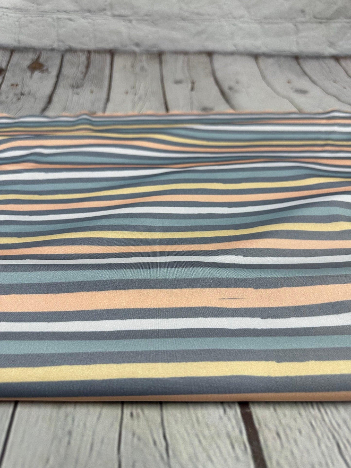 4 Way Stretch Print Nylon Spandex Fabric By The Yard Tricot Swim Wear Bikini Active Boho Vinatge Multi Color Stripe Print 280 GSM