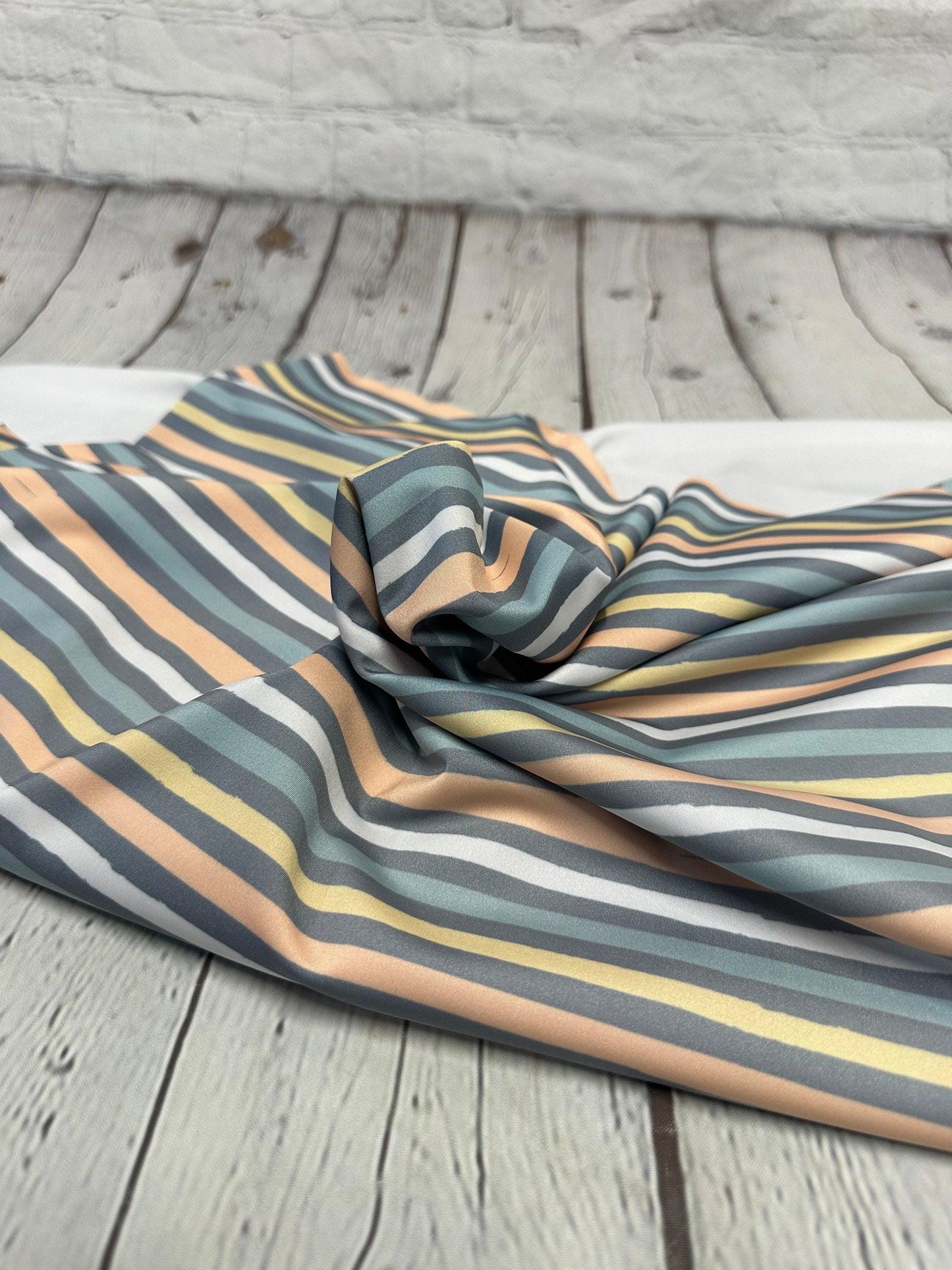 4 Way Stretch Print Nylon Spandex Fabric By The Yard Tricot Swim Wear Bikini Active Boho Vinatge Multi Color Stripe Print 280 GSM