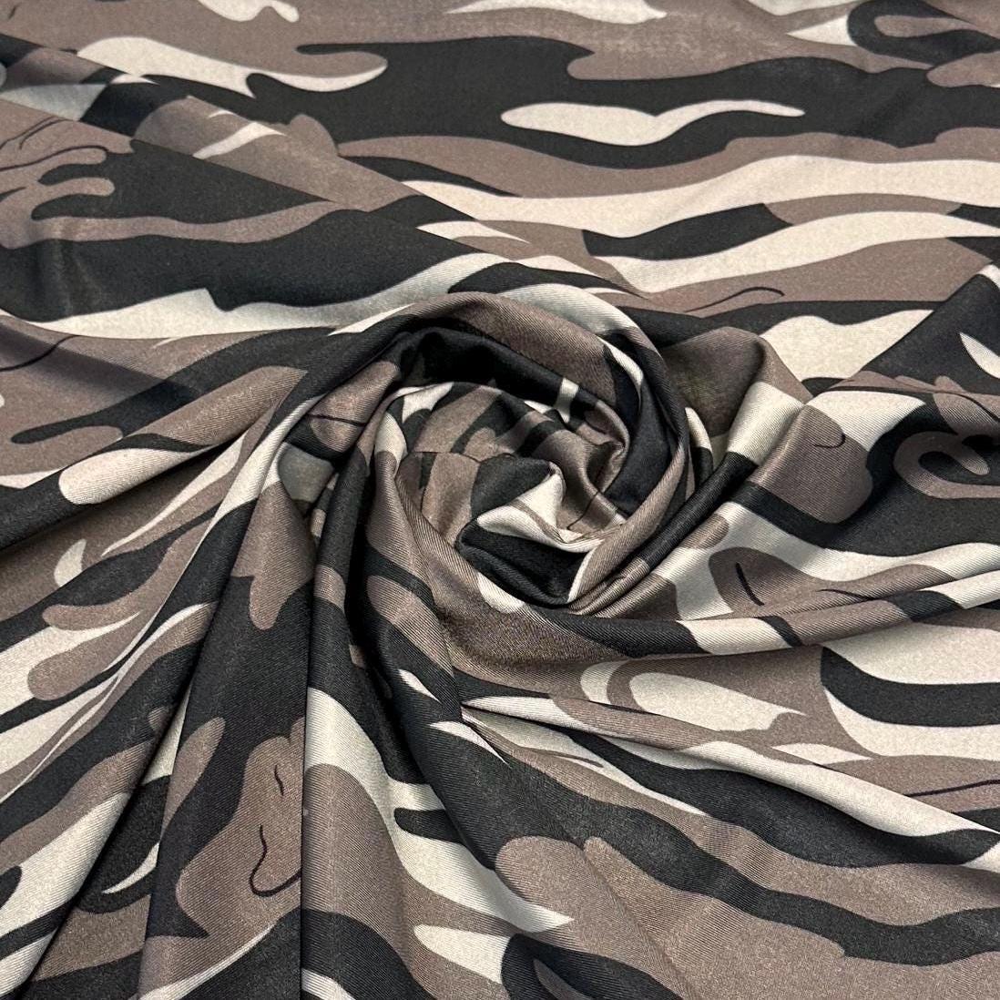 4 Way Stretch Print Nylon Spandex Fabric By The Yard Tricot Swim Wear Bikini Active Wear Camouflage Army Camo Grey Mocha Black