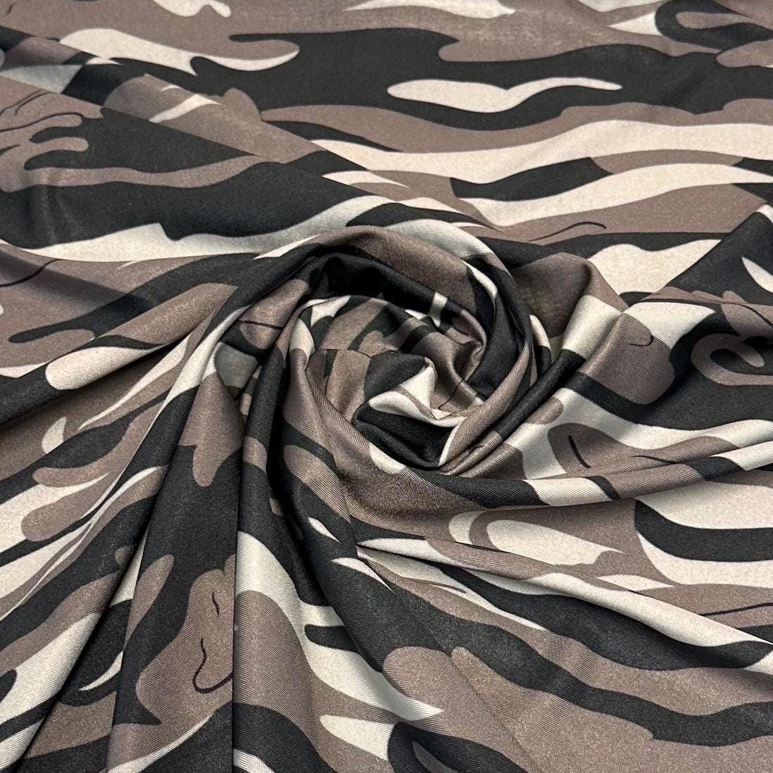4 Way Stretch Print Nylon Spandex Fabric By The Yard Tricot Swim Wear Bikini Active Wear Camouflage Army Camo Grey Mocha Black