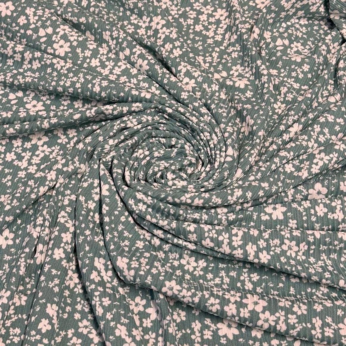 DBP 4x2 Rib Knit Flower Double Brushed Polyester Spandex Vintage Ditsy Floral Monotone DK Sage Fabric By The Yard