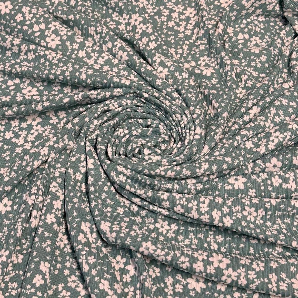 DBP 4x2 Rib Knit Flower Double Brushed Polyester Spandex Vintage Ditsy Floral Monotone DK Sage Fabric By The Yard