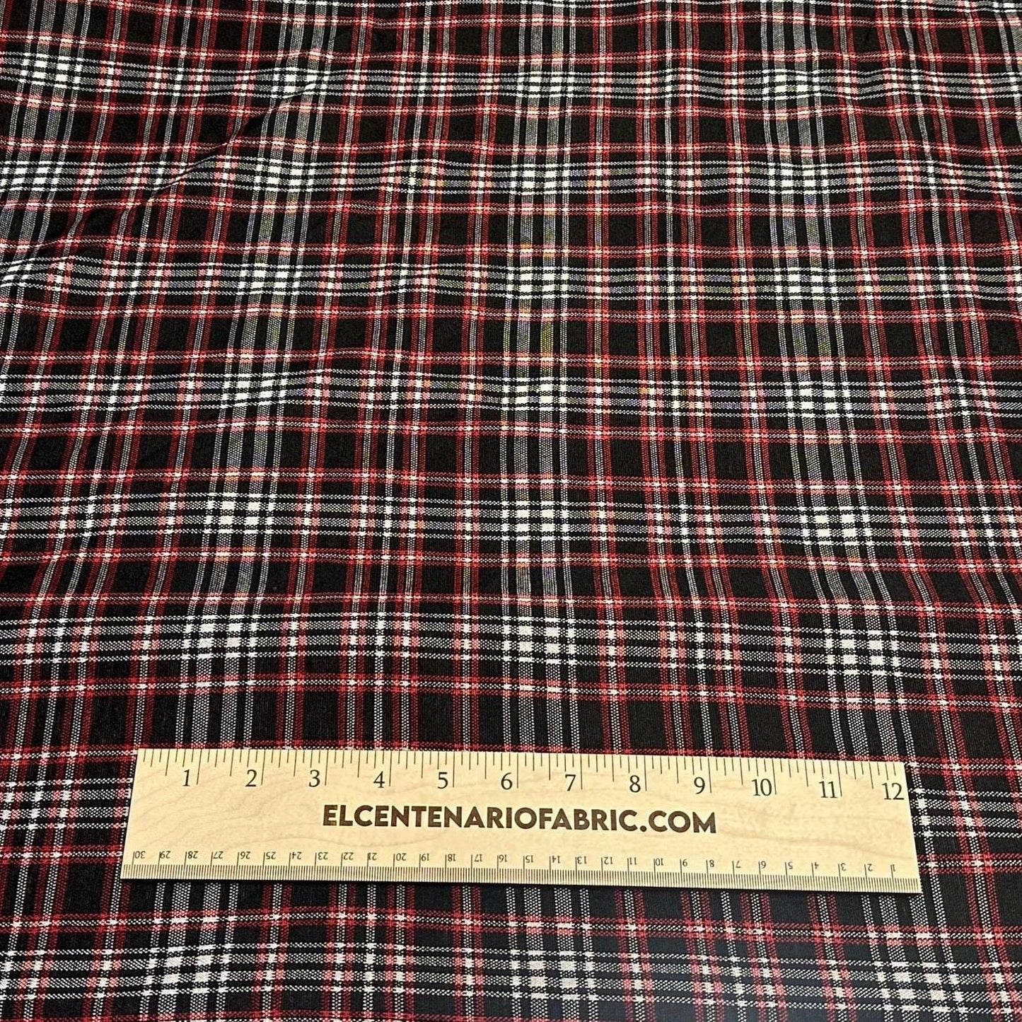2 Way Stretch Double Knit Black Red Plaid Polyester Spandex Fabric By The Yard Grey Black