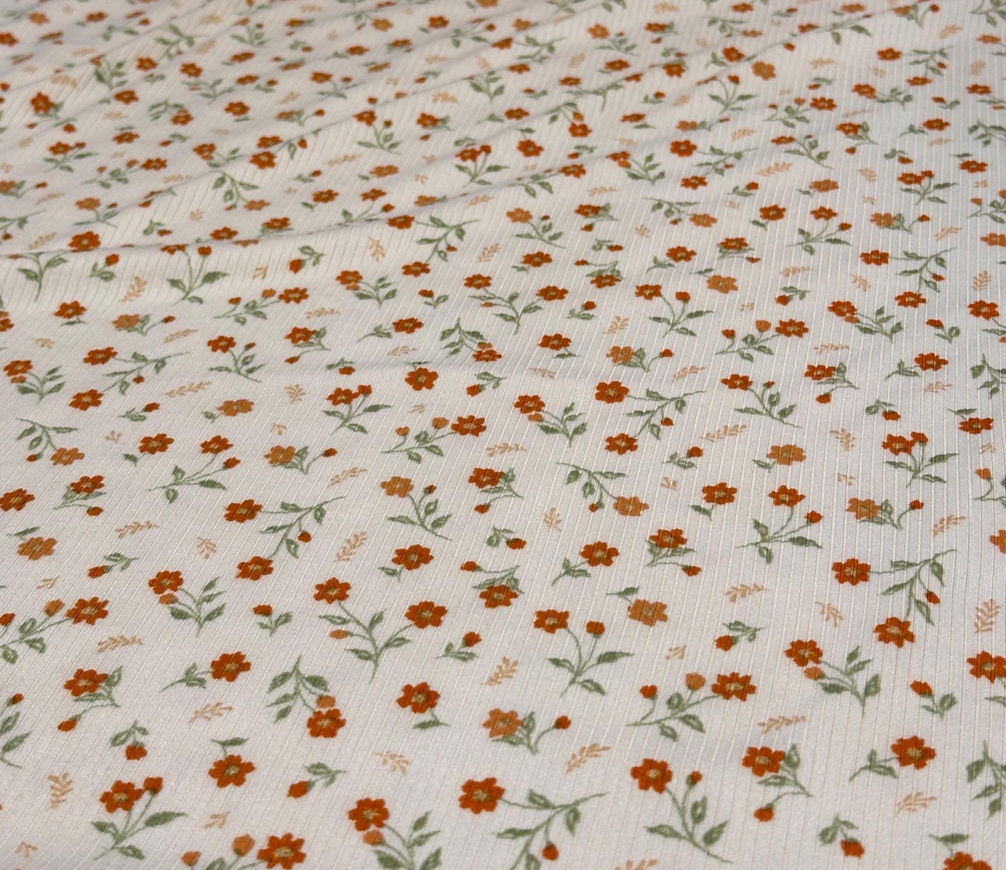 DBP 4x2 Rib Knit Mini Flower Double Brushed Polyester Spandex Vintage Ditsy Daisy Floral Monotone Cream Coral Fabric By The Yard