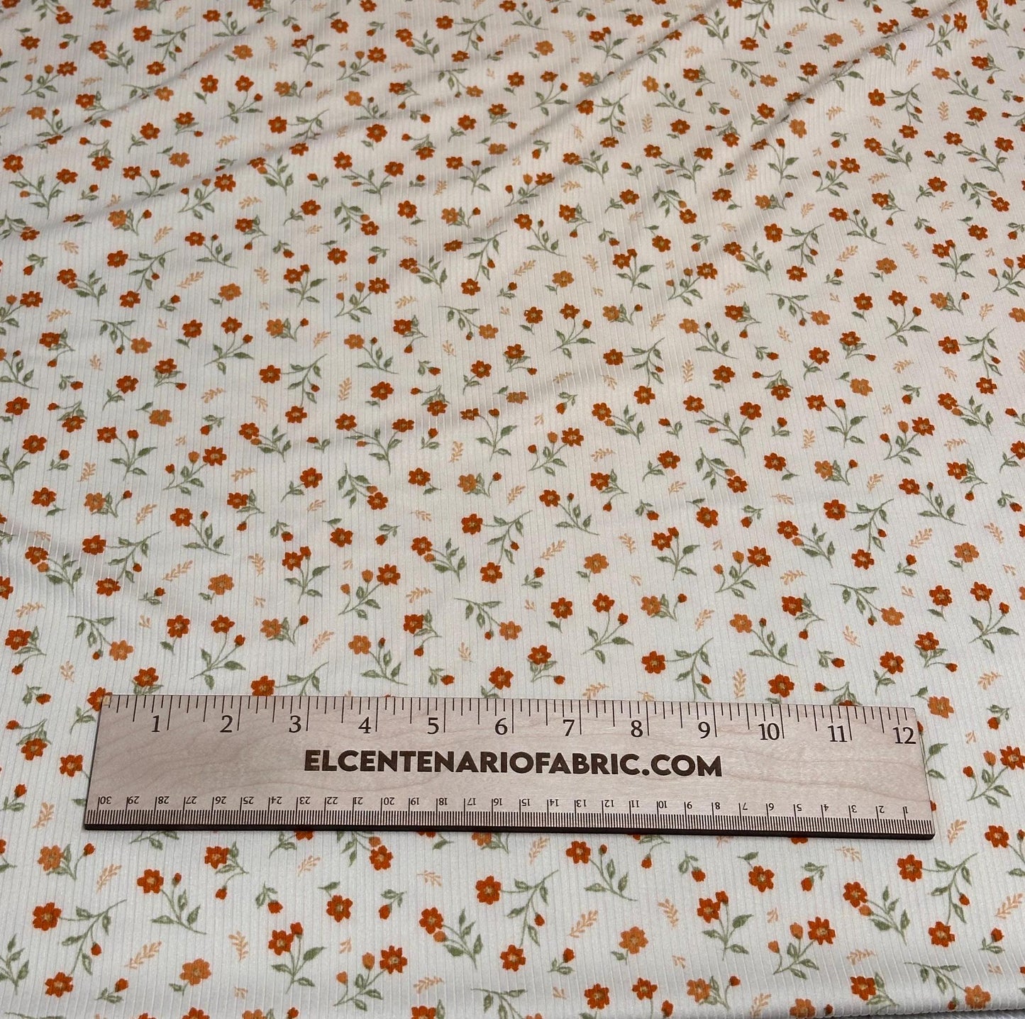 DBP 4x2 Rib Knit Mini Flower Double Brushed Polyester Spandex Vintage Ditsy Daisy Floral Monotone Cream Coral Fabric By The Yard