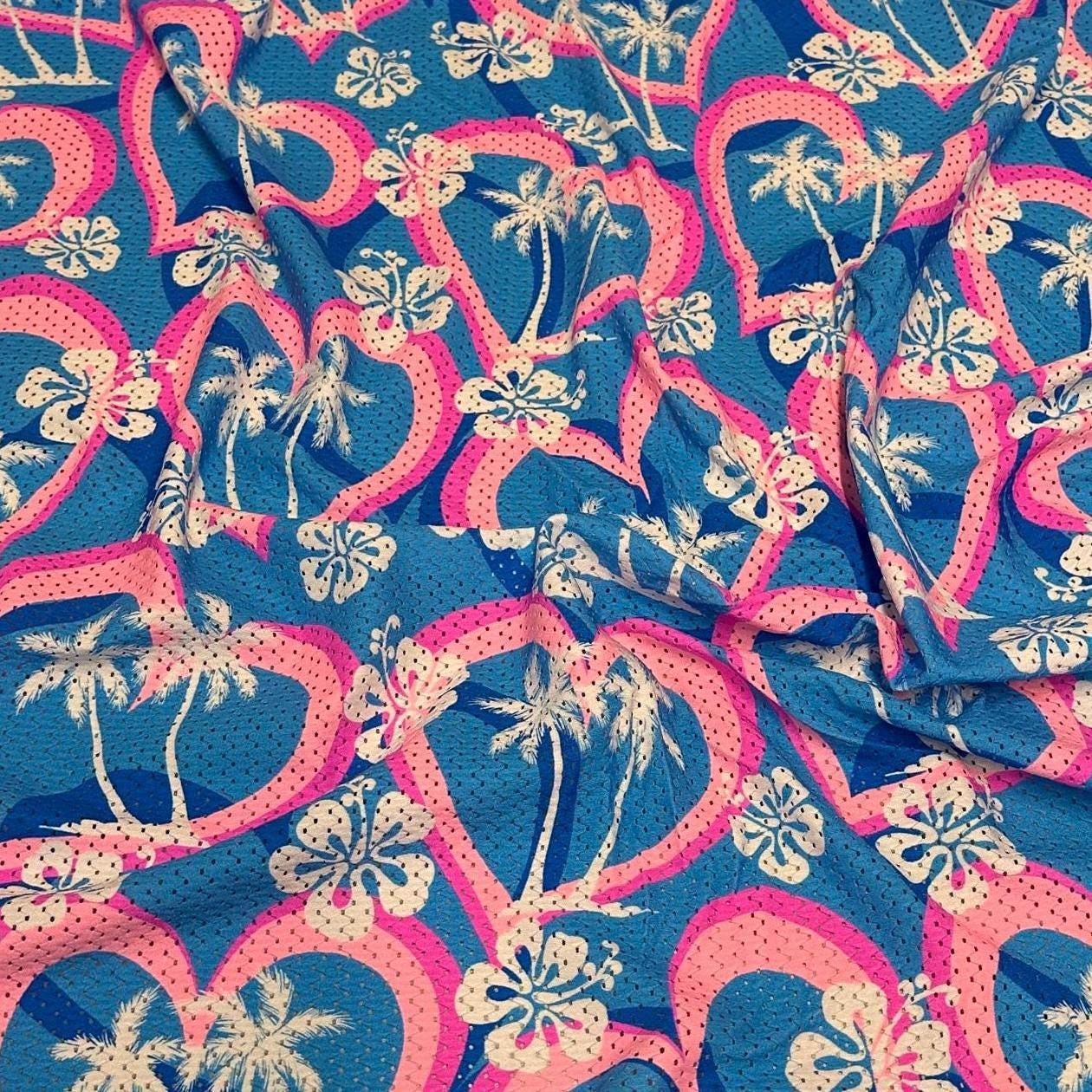 4 Way Stretch Print Poly Spandex Mesh Fabric By The Yard Terry Swim Wear Bikini Active Wear Multicolor Tropical Palm 70s Retro Vintage