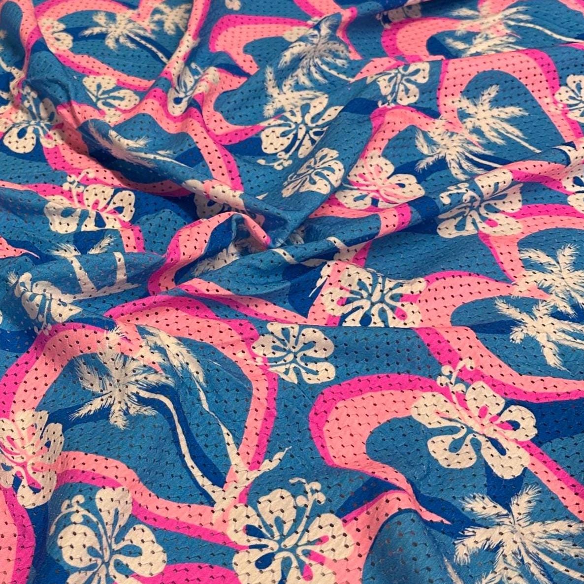 4 Way Stretch Print Poly Spandex Mesh Fabric By The Yard Terry Swim Wear Bikini Active Wear Multicolor Tropical Palm 70s Retro Vintage