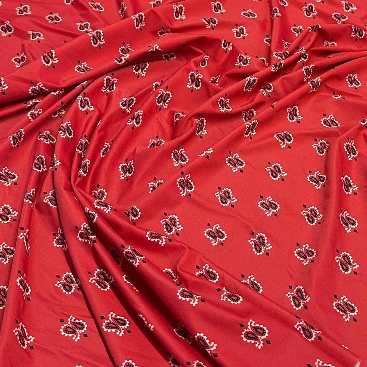 4 Way Stretch Print Nylon Spandex Fabric By The Yard Tricot Swim Wear Bikini Active Wear Red Paisley Print Bandanna