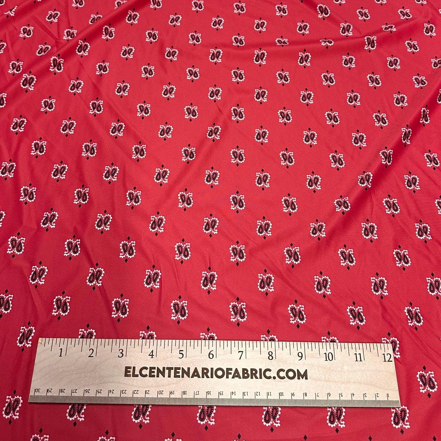 4 Way Stretch Print Nylon Spandex Fabric By The Yard Tricot Swim Wear Bikini Active Wear Red Paisley Print Bandanna