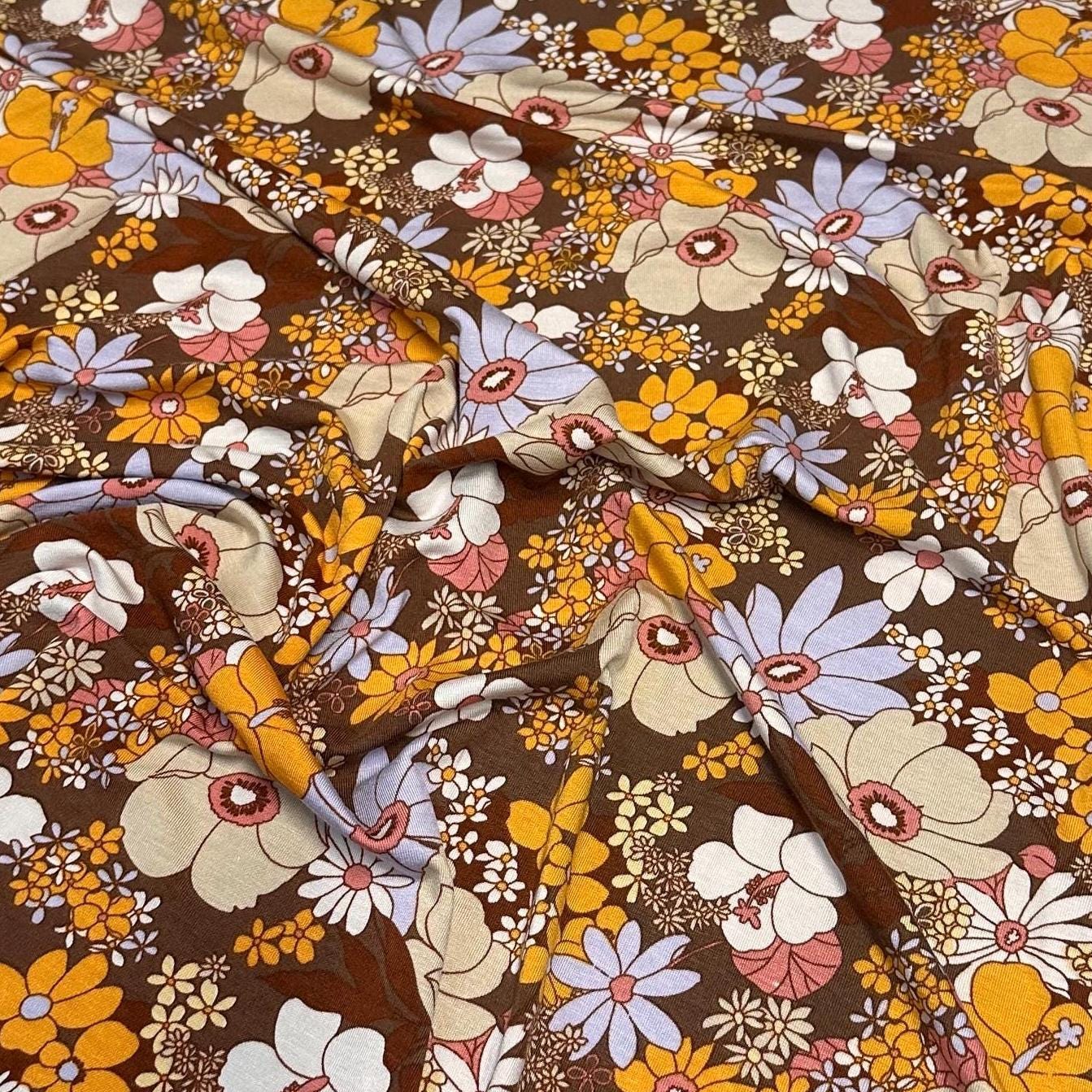4-Way Stretch Bamboo Fabric| Soft Bamboo Spandex | Floral Print Fabric By The Yard | For Dresses, Cardigans and Blouses | 60 Wide