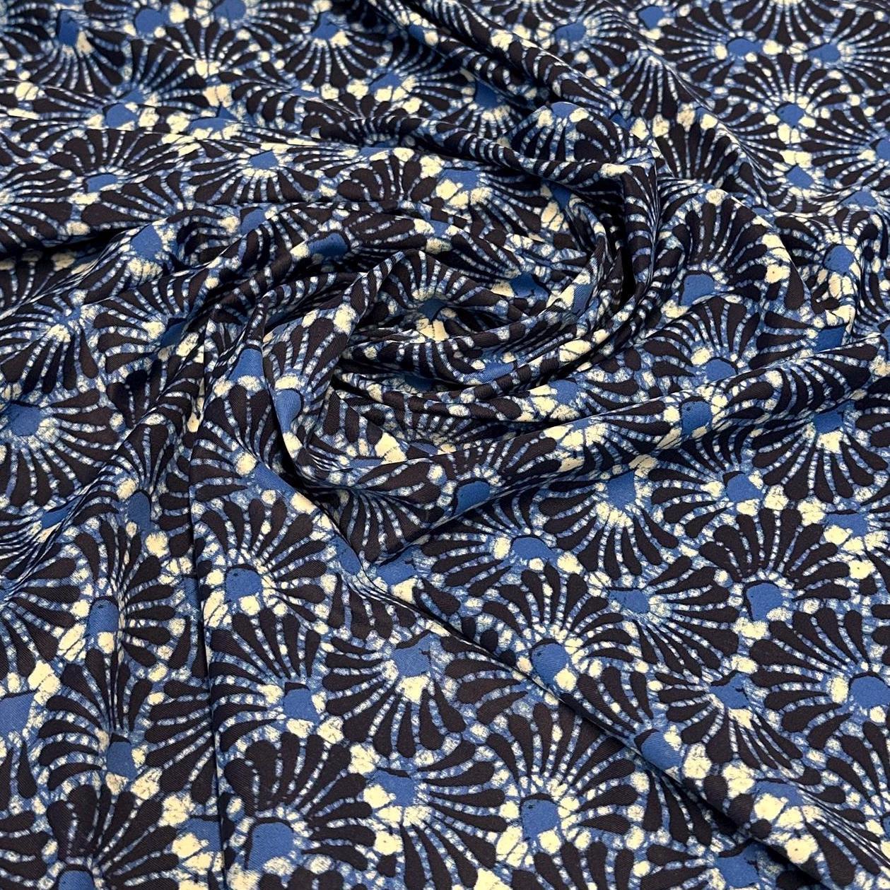 4 Way Stretch Print Nylon Spandex Fabric By The Yard Tricot Swim Wear Bikini Active Wear Geometric Assorted Abstract Shape Rustic Navy