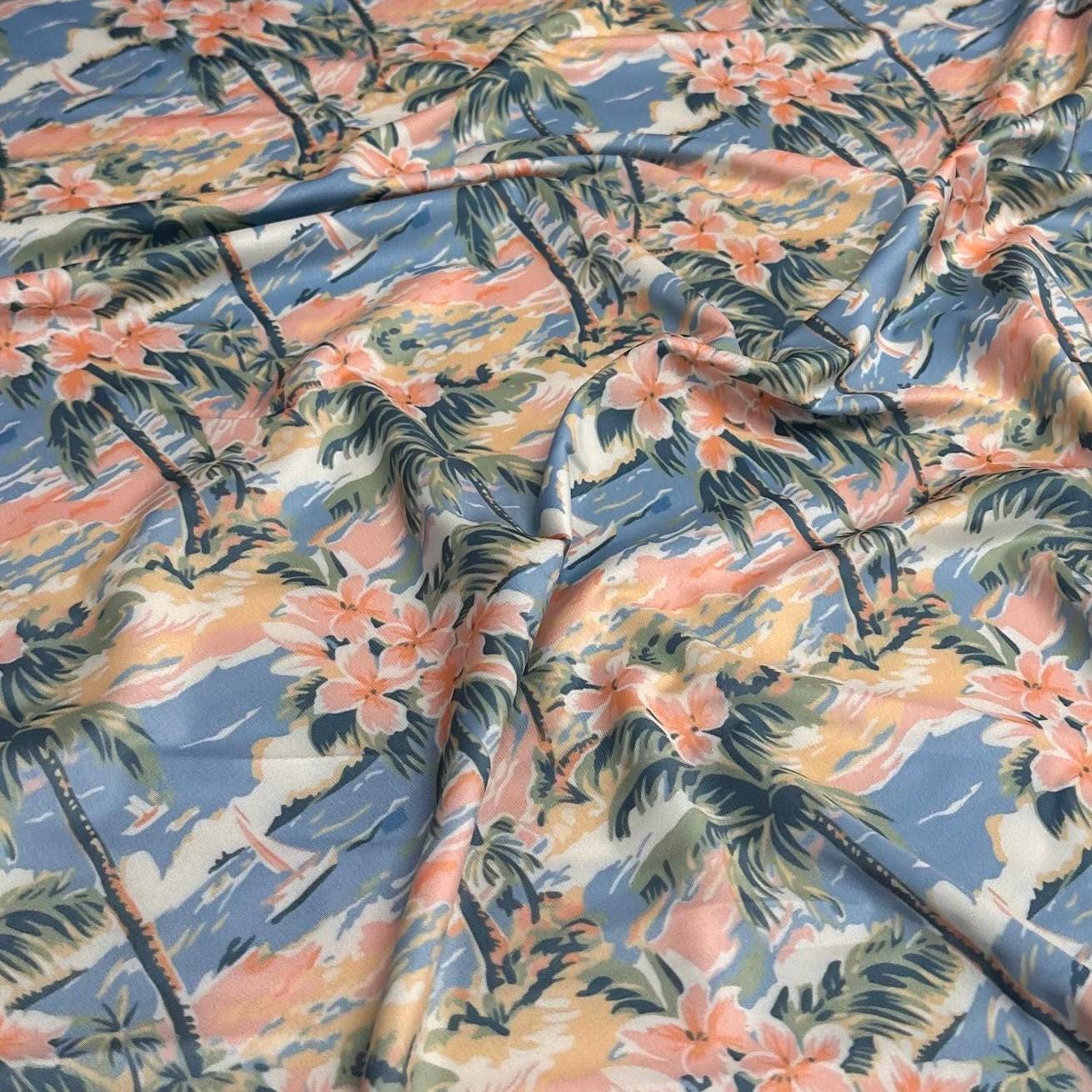 4 Way Stretch Print Spandex Fabric By The Yard Tricot Swim Wear Bikini Tropical  Coral Palm Tree Ocean Leaves 280 GSM