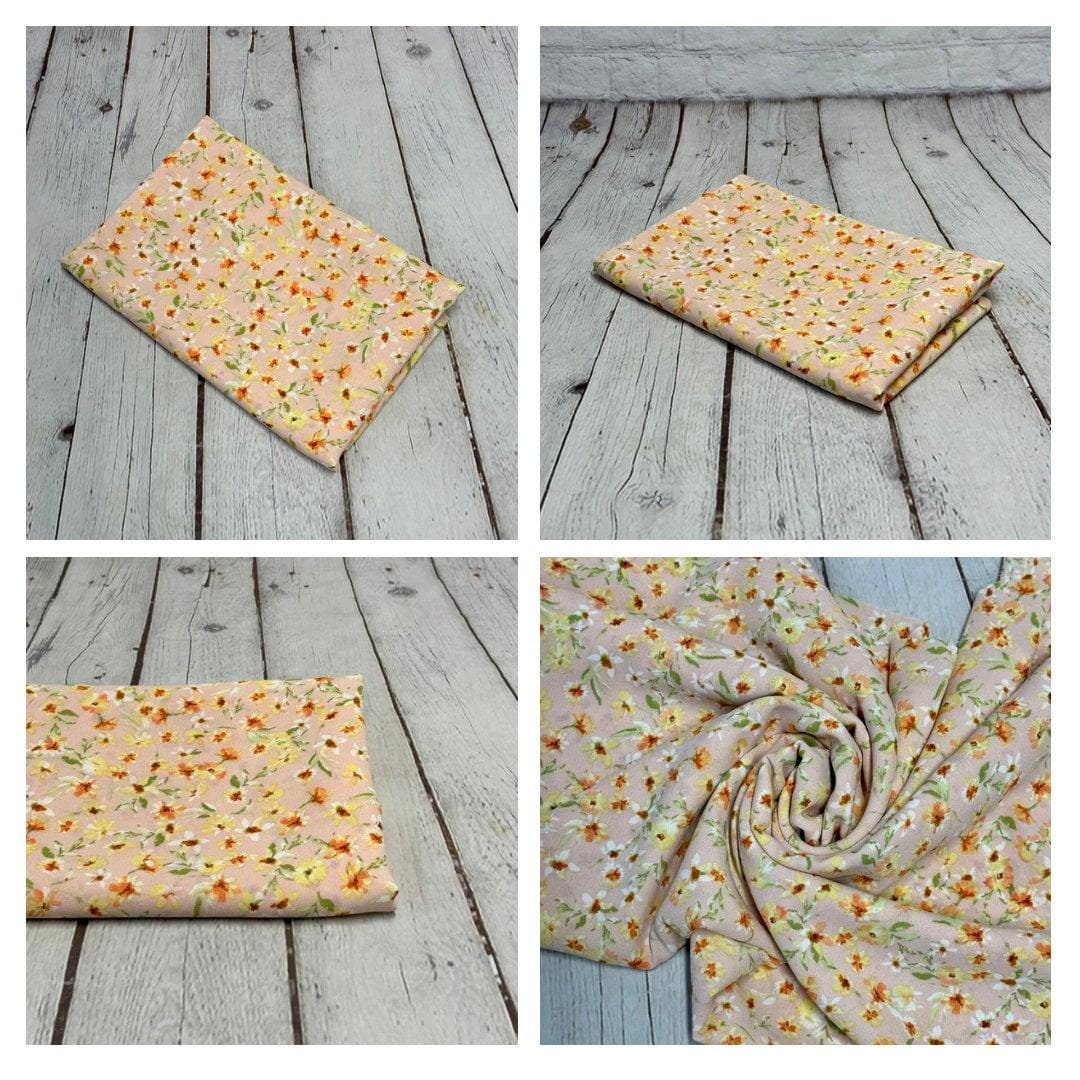 Crinkled Woven Print Fabric By The Yard Small coral Summer Floral Print