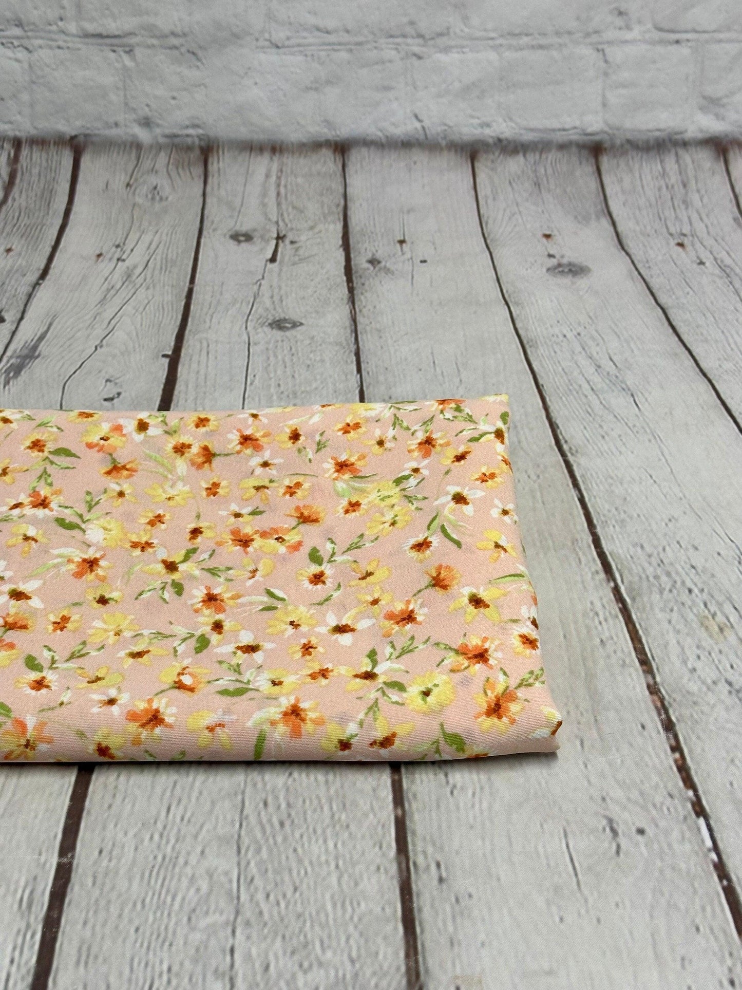 Crinkled Woven Print Fabric By The Yard Small coral Summer Floral Print