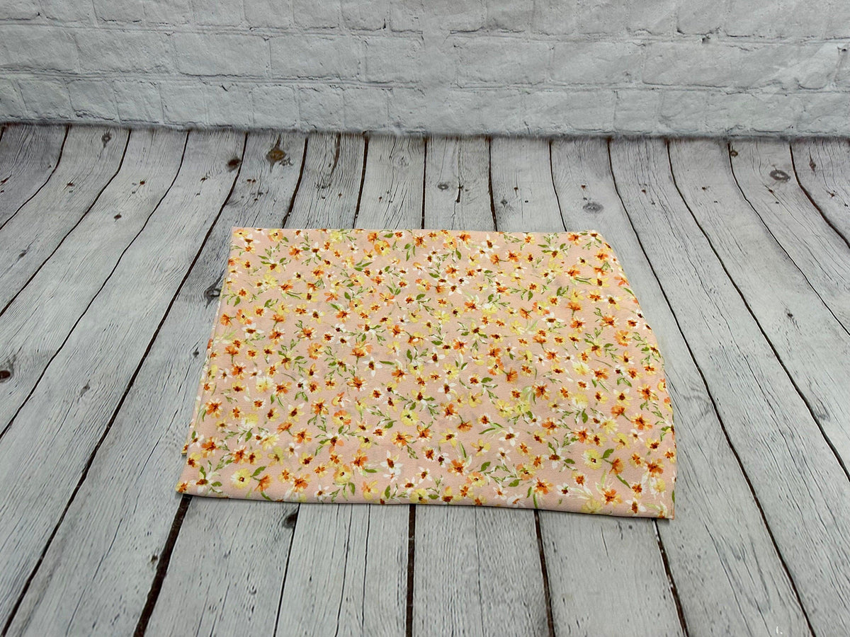 Crinkled Woven Print Fabric By The Yard Small coral Summer Floral Print