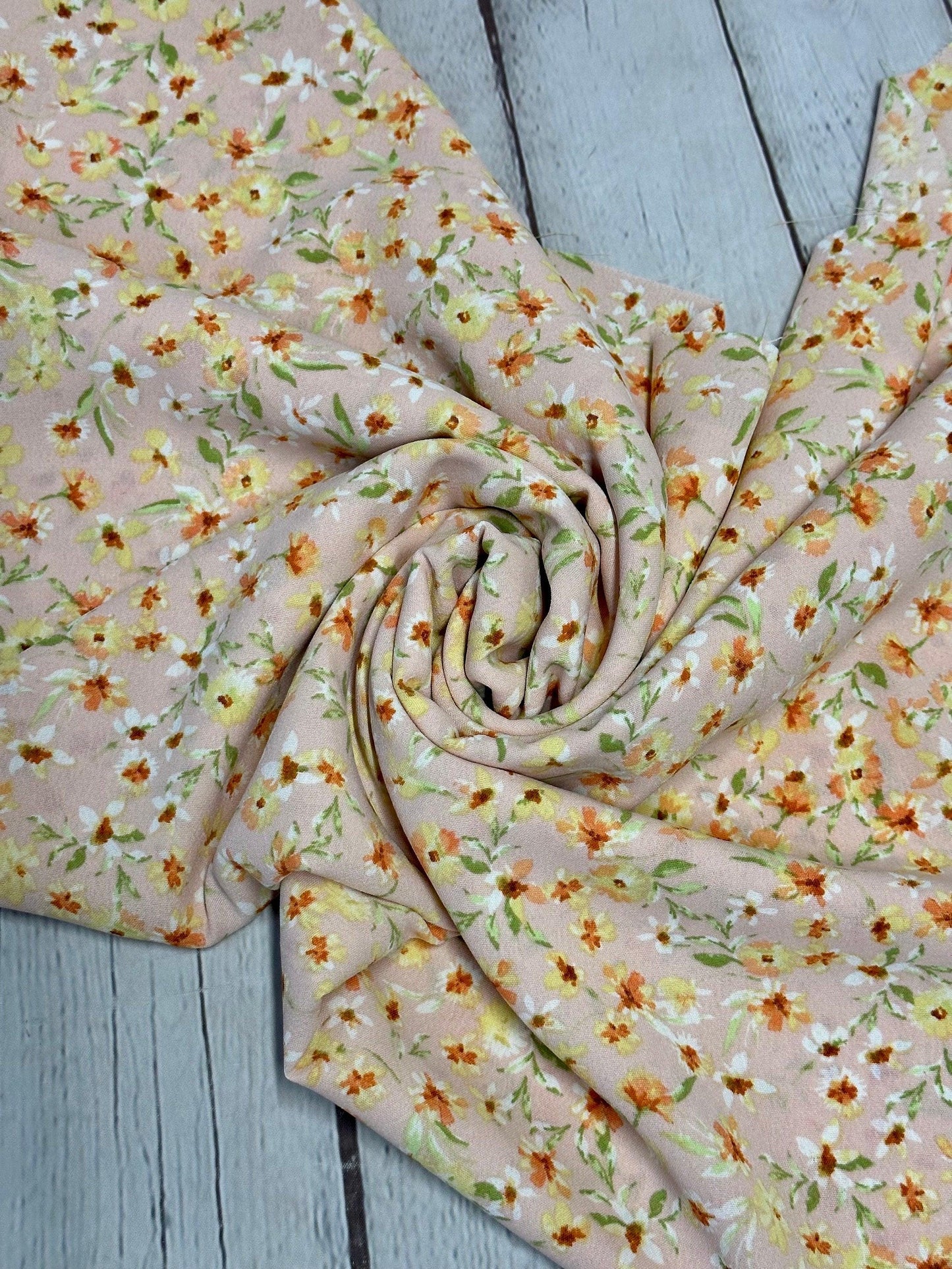 Crinkled Woven Print Fabric By The Yard Small coral Summer Floral Print