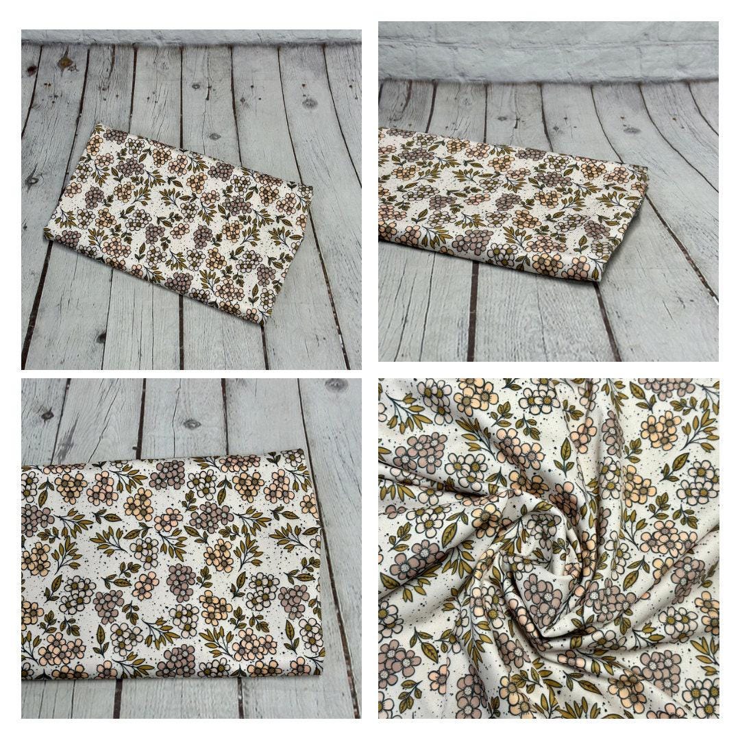 4 Way Stretch Print Spandex Fabric The Yard Tricot Swim Wear Bikini Boho Neutral Mini Floral Fall Rustic Flower Print 280 GSM