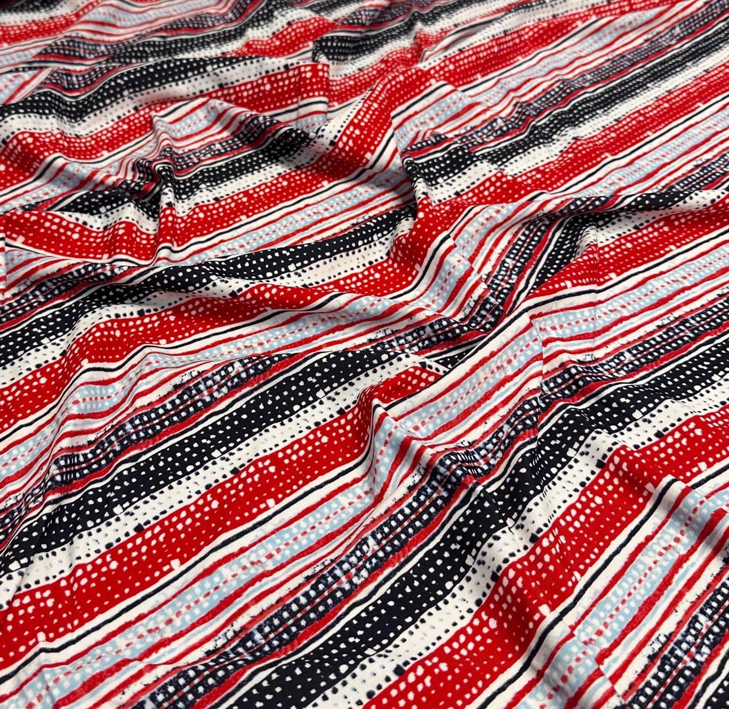 4 Way Stretch Print Nylon Spandex Fabric By The Yard Tricot Swim Wear Bikini Active Wear Abstarct Stripes Navy Red