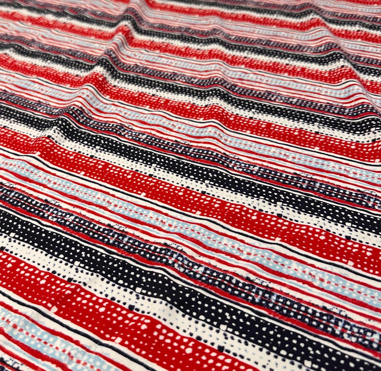 4 Way Stretch Print Nylon Spandex Fabric By The Yard Tricot Swim Wear Bikini Active Wear Abstarct Stripes Navy Red
