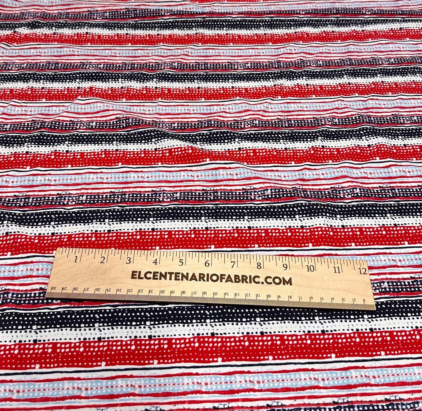 4 Way Stretch Print Nylon Spandex Fabric By The Yard Tricot Swim Wear Bikini Active Wear Abstarct Stripes Navy Red