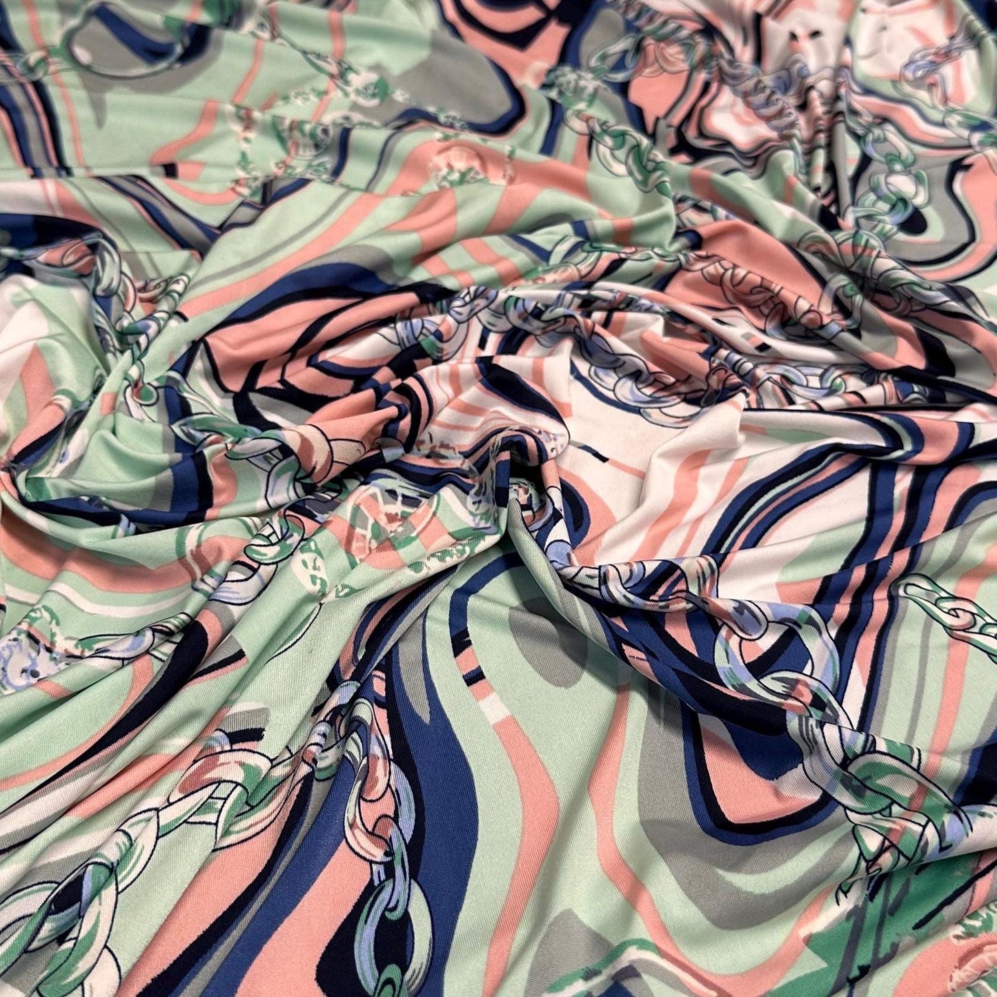 Venezia Poly Spandex Print Luxury Baroque-Inspired Print Elegant and Sophisticated Design Chains By The Yard Navy Mint