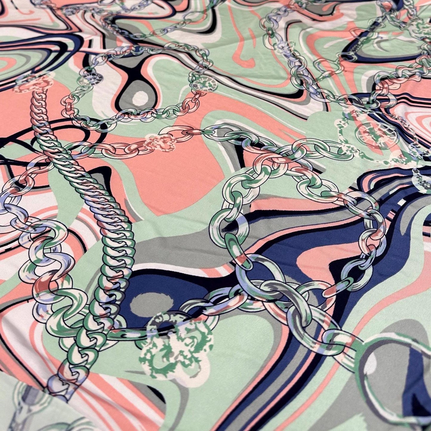 Venezia Poly Spandex Print Luxury Baroque-Inspired Print Elegant and Sophisticated Design Chains By The Yard Navy Mint