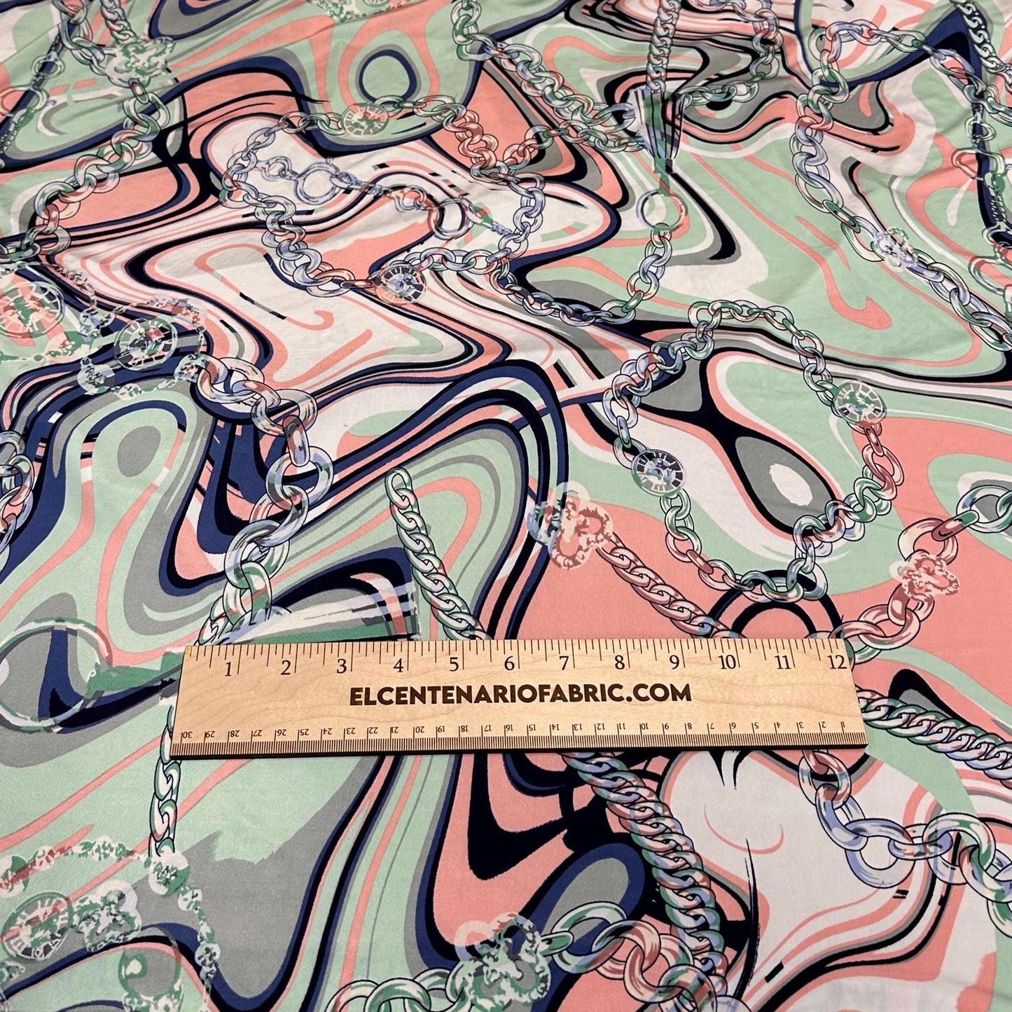 Venezia Poly Spandex Print Luxury Baroque-Inspired Print Elegant and Sophisticated Design Chains By The Yard Navy Mint