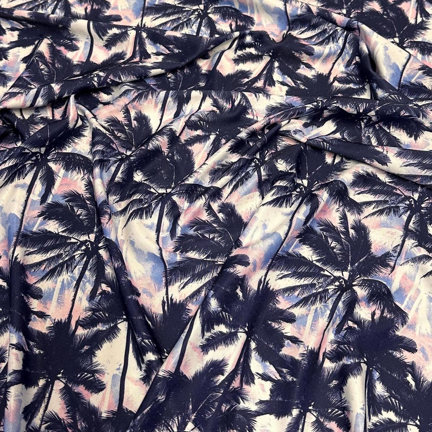 4 Way Stretch Print Nylon Spandex Fabric By The Yard Tricot Swim Wear Bikini Active Wear Tropical Ocean Palm Tree Beach Navy Pink Baby Blue