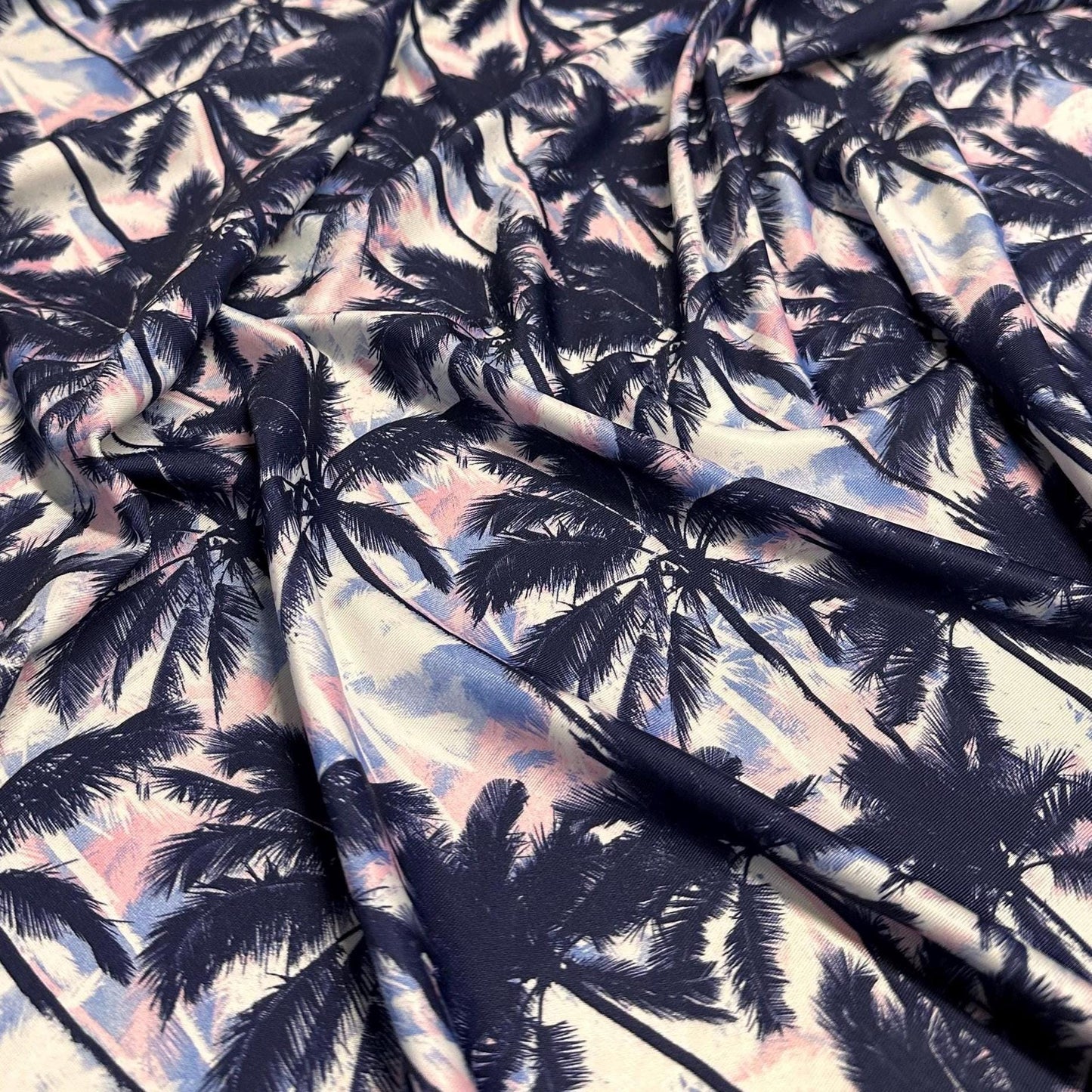 4 Way Stretch Print Nylon Spandex Fabric By The Yard Tricot Swim Wear Bikini Active Wear Tropical Ocean Palm Tree Beach Navy Pink Baby Blue