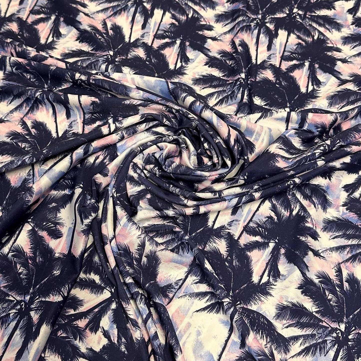 4 Way Stretch Print Nylon Spandex Fabric By The Yard Tricot Swim Wear Bikini Active Wear Tropical Ocean Palm Tree Beach Navy Pink Baby Blue