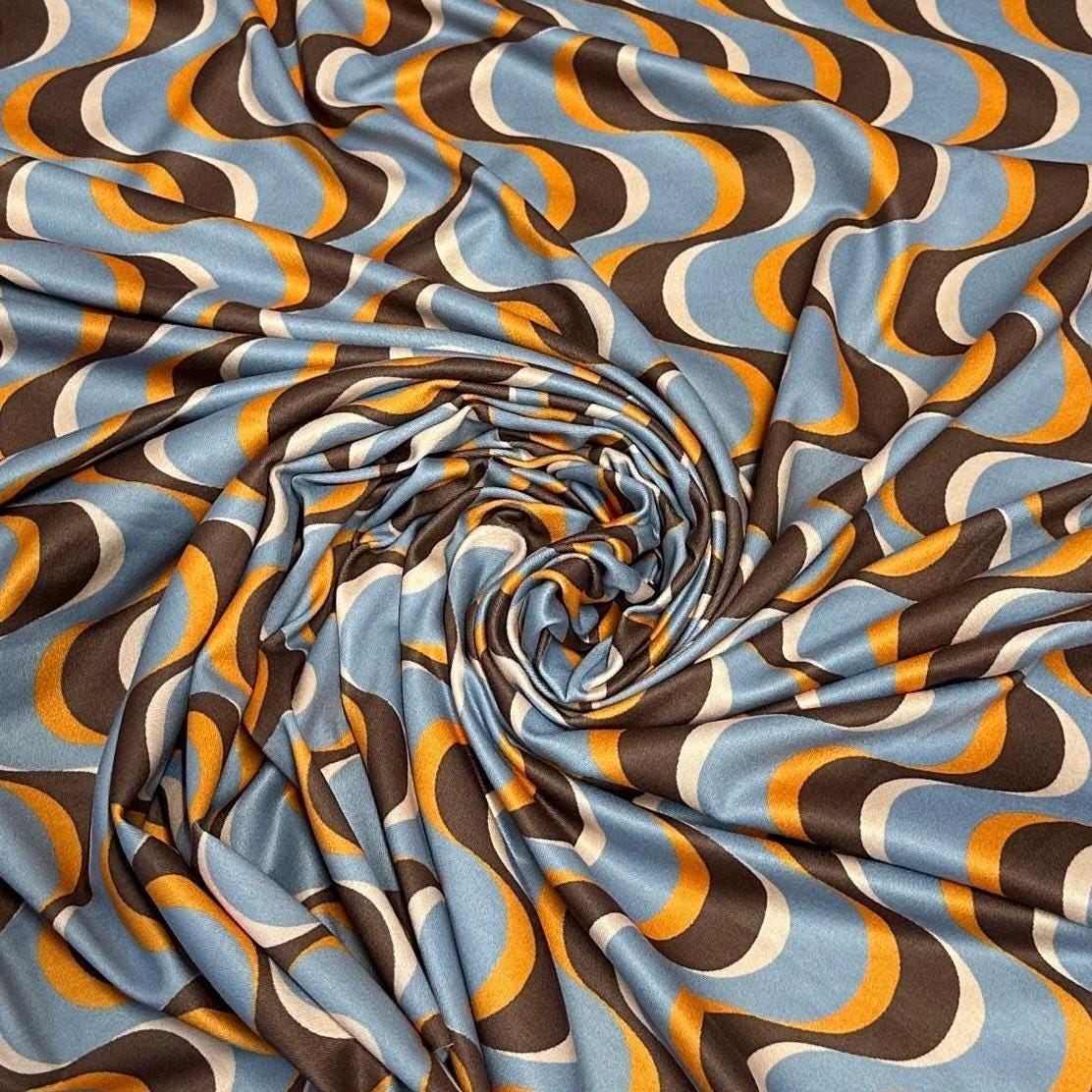 DBP Double Brushed Poly Spandex DTY Print Retro Wave Hazy Swirl 70s 80s Boho Print By The Yard